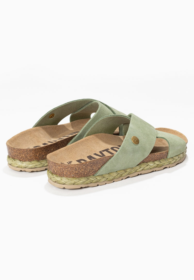 Burgos Green Suede Leather 2 Strap Sandals