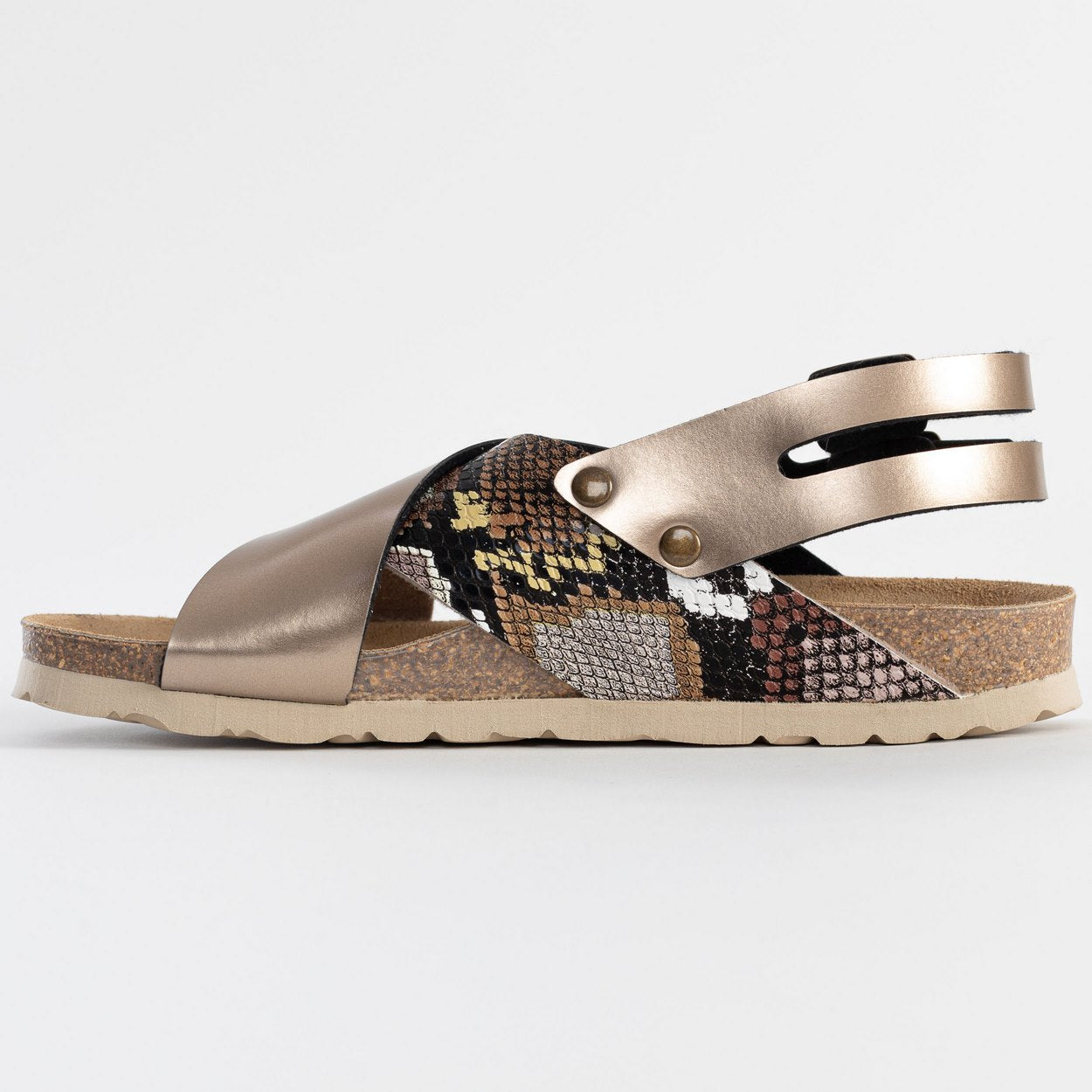 Sandalias Ronda Cuña Y Semicuña Pitón Beige