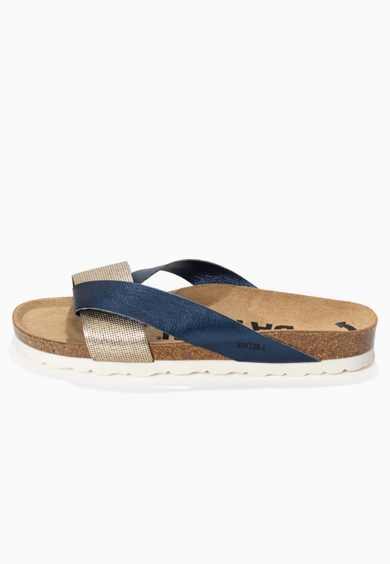 Mildura Navy Blue and Gold 2 Strap Sandals