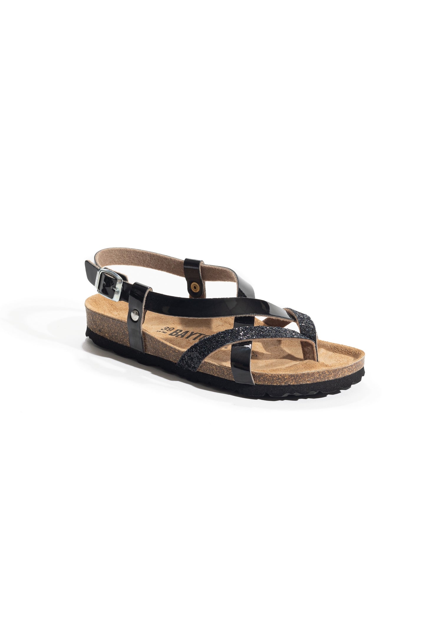 Alambra Black and Glitter Multi-Strap Sandals