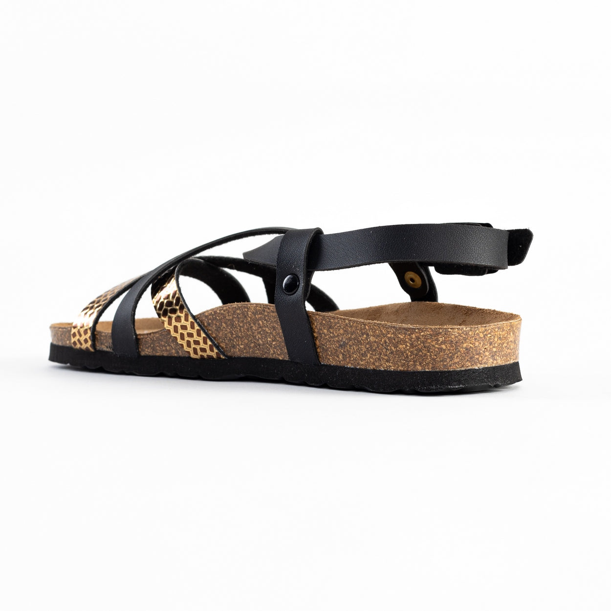 Kari Black and Gold Multi-Strap Sandals