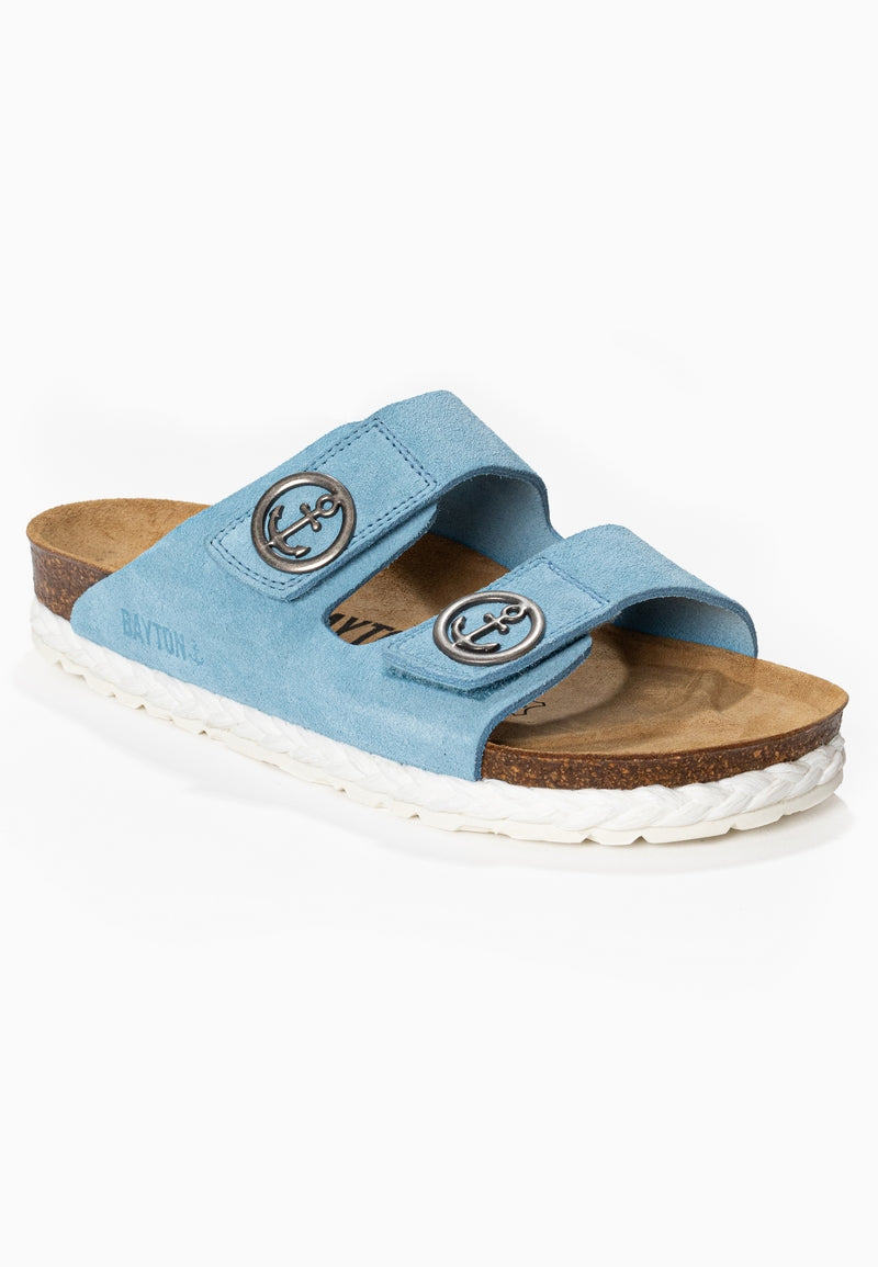 Belinda 2 Straps Sandals in Sky Blue Suede Leather