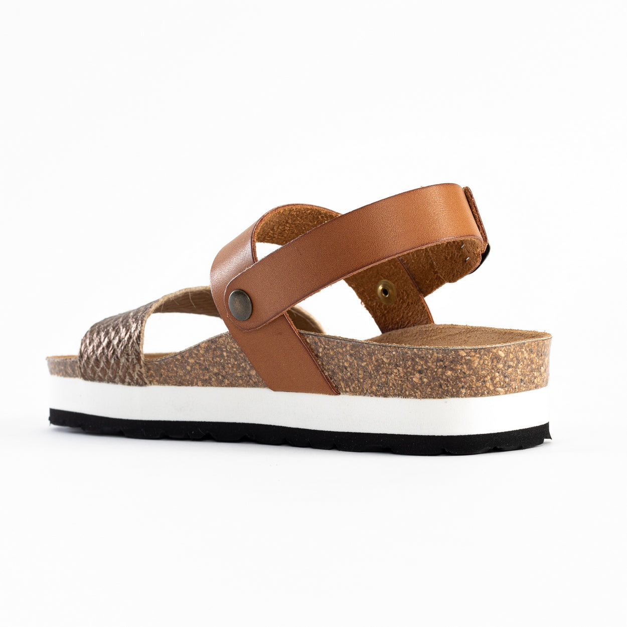 Sandalias Almeria Plataforma Bronce Y Camel