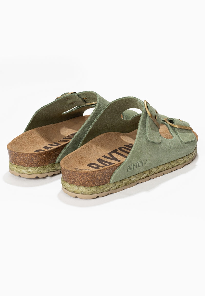 Atlas Green Suede Leather 2 Strap Sandals