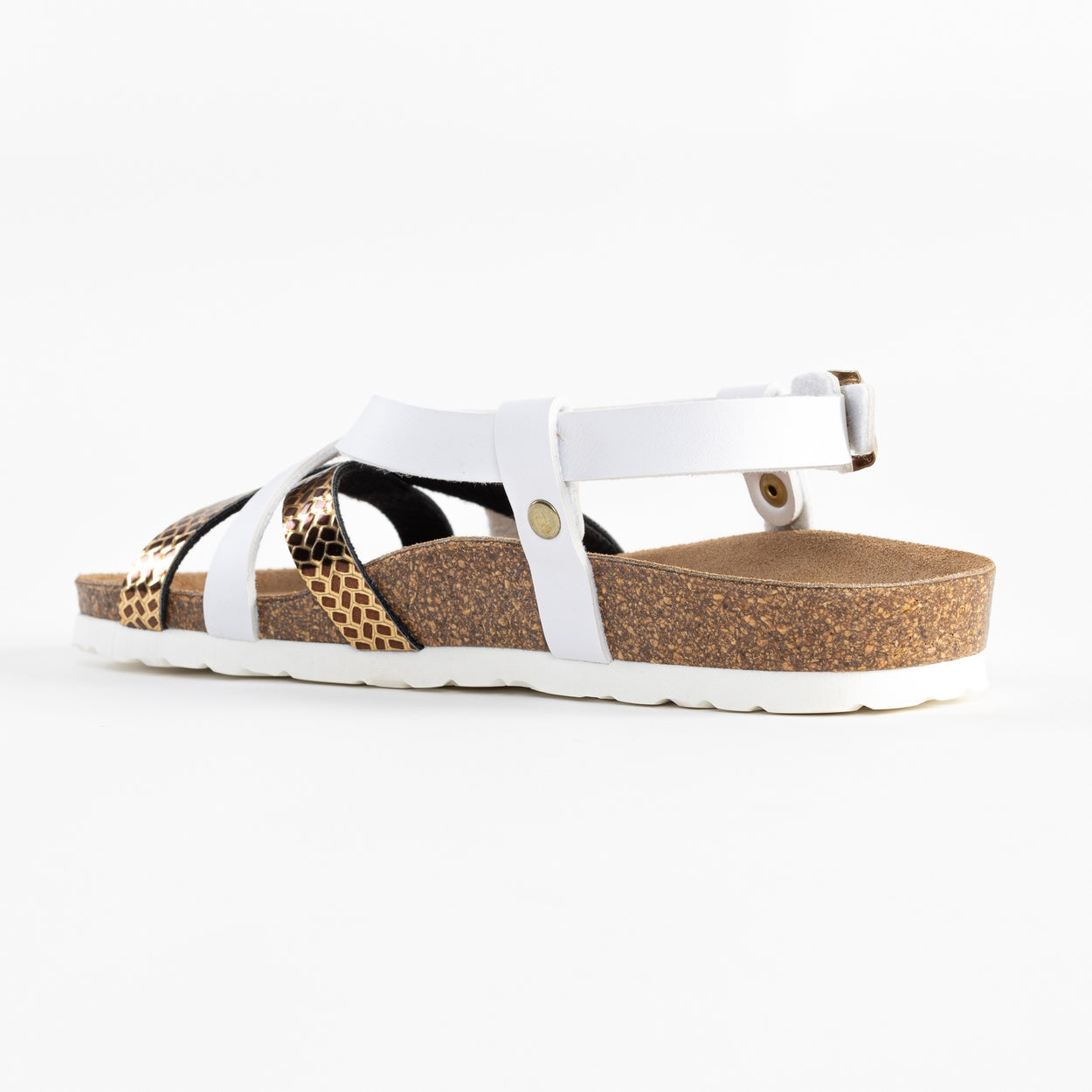 Kari White and Gold Multi-Strap Sandals