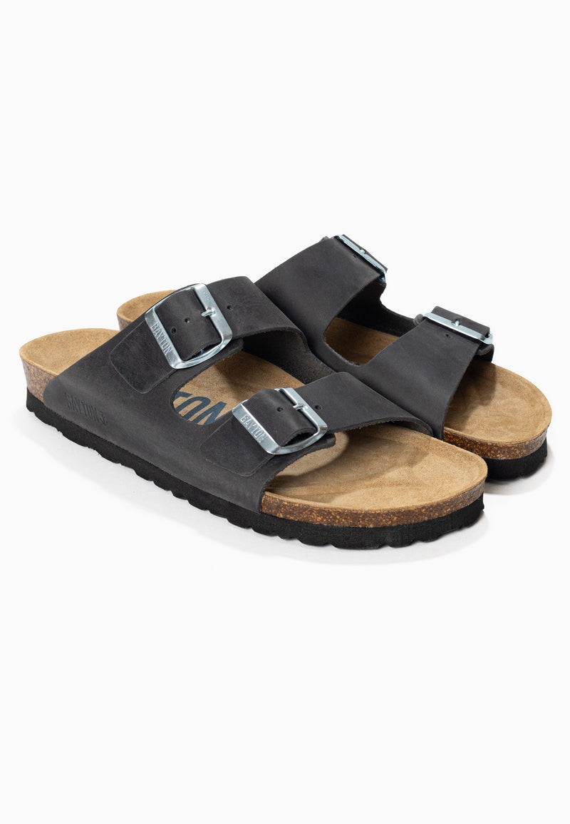 Atlas Anthracite 2 Strap Sandals 100% Leather