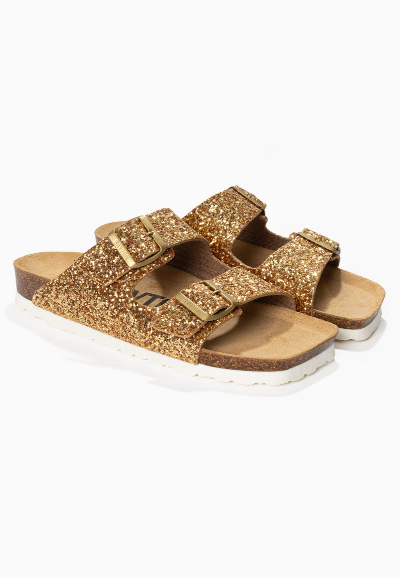 Atlas Gold Glitter 2 Strap Sandals