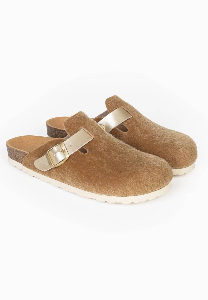 Moke Light Brown and Gold Clogs