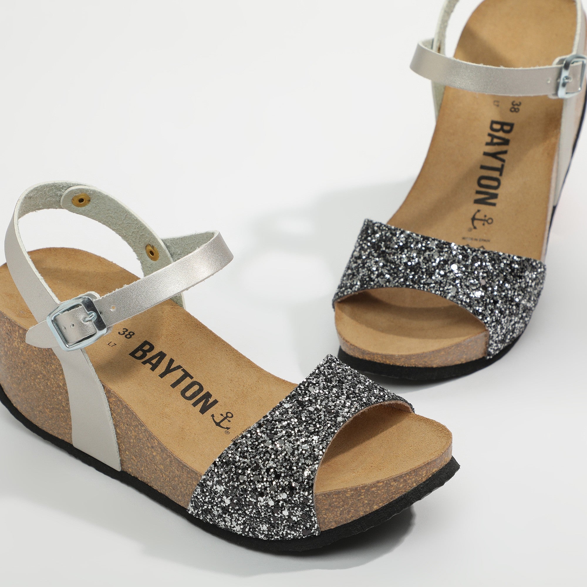 Maya Silver Glitter Wedge and Semi-Wedge Sandals