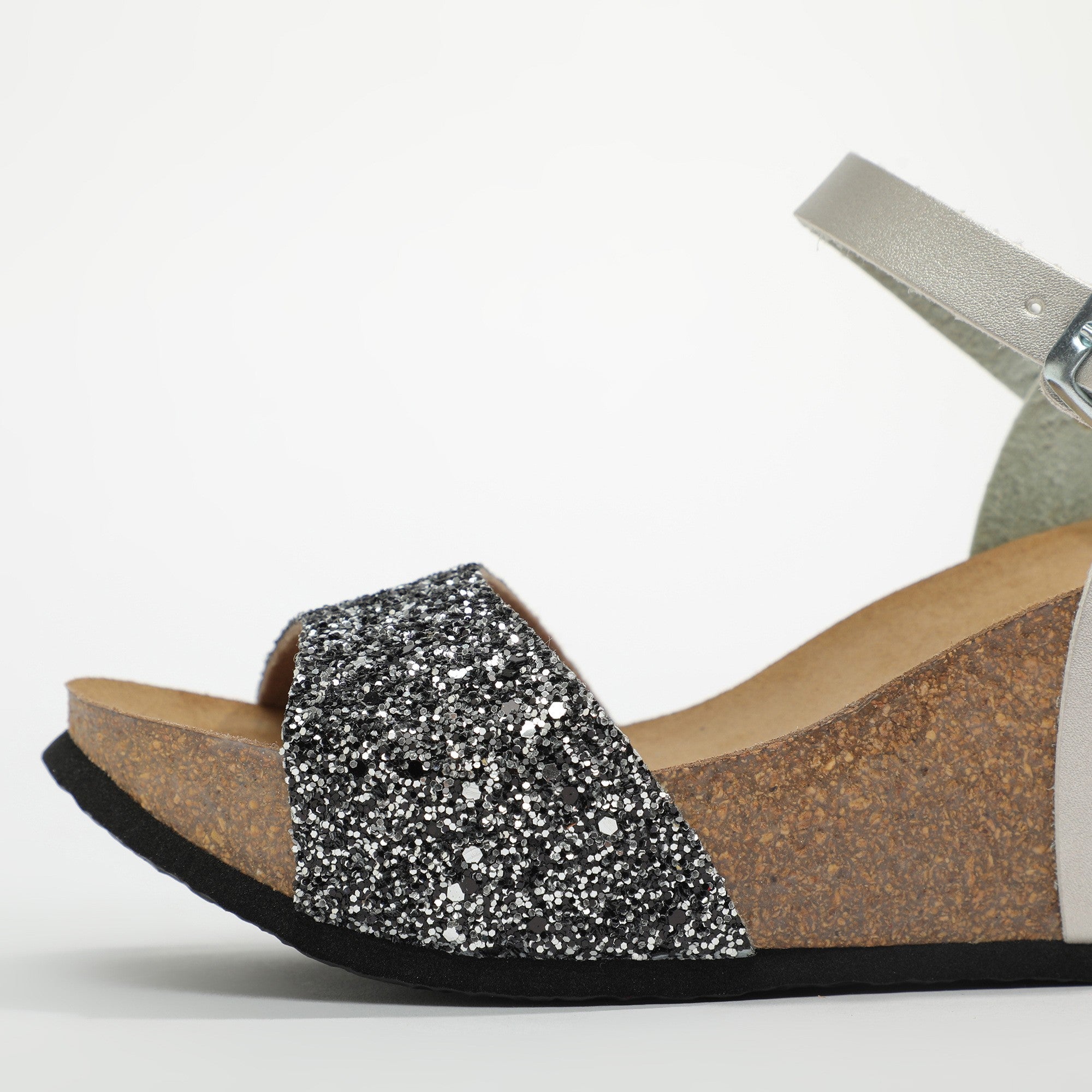 Maya Silver Glitter Wedge and Semi-Wedge Sandals