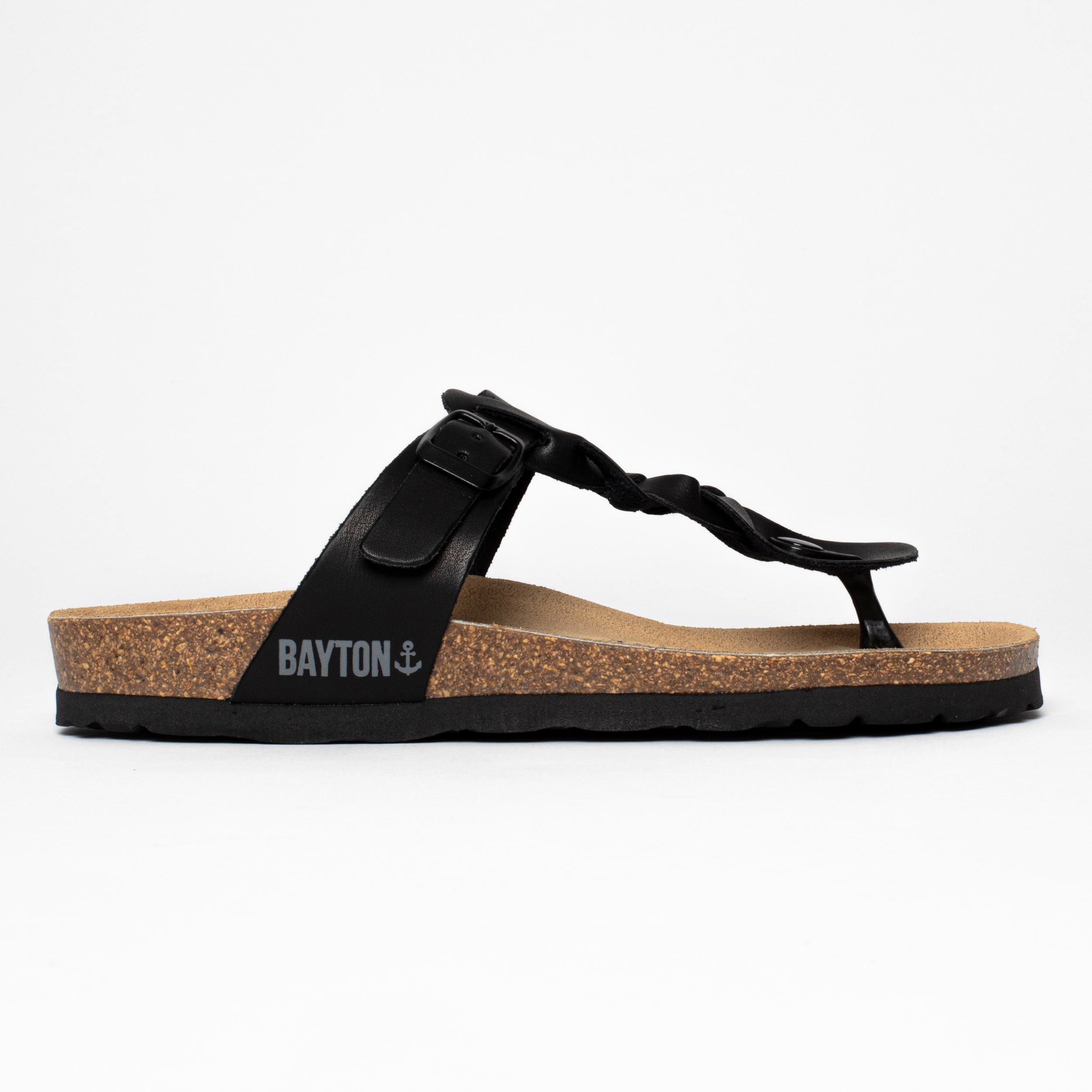 Huelva Black Toe-Thong Sandals