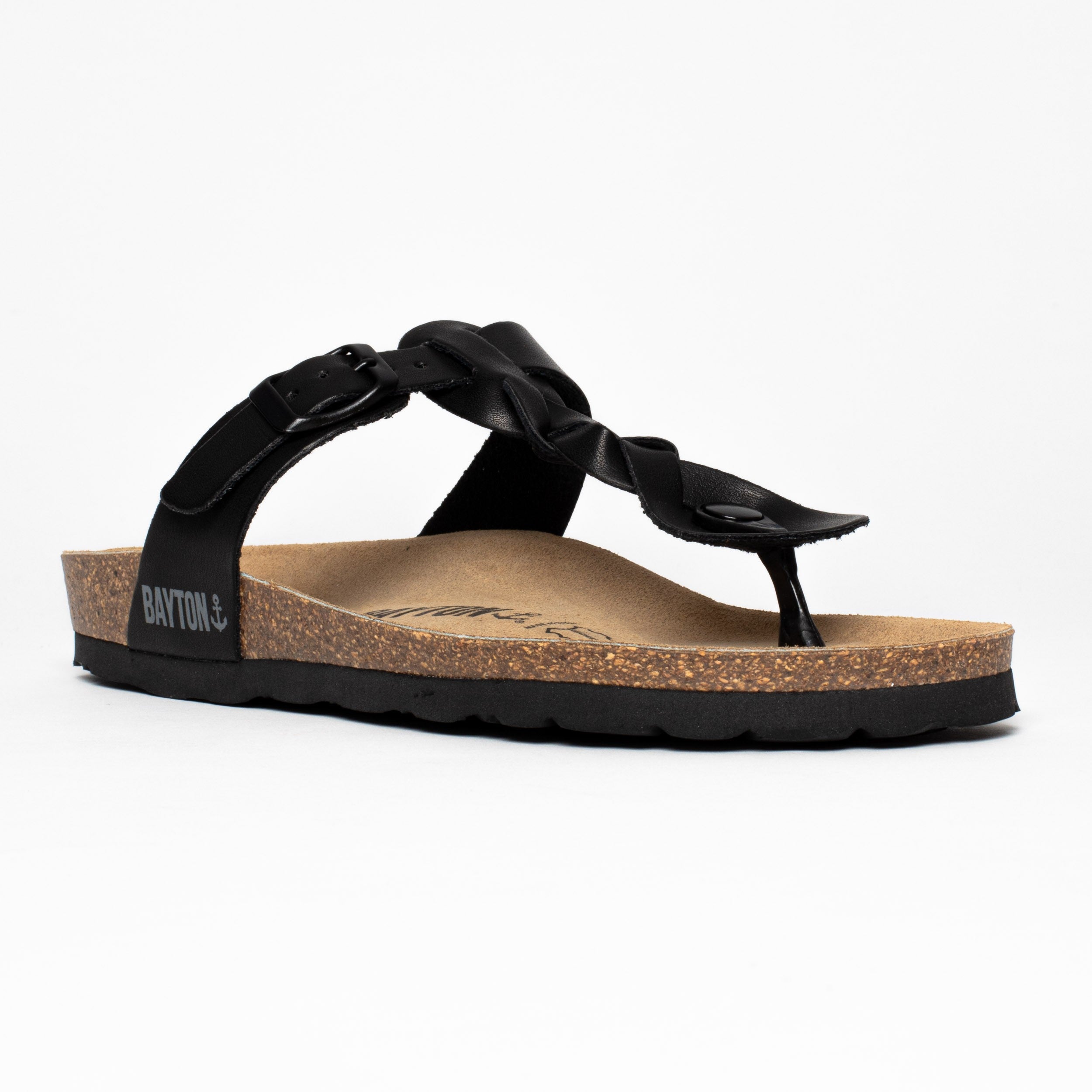 Huelva Black Toe-Thong Sandals