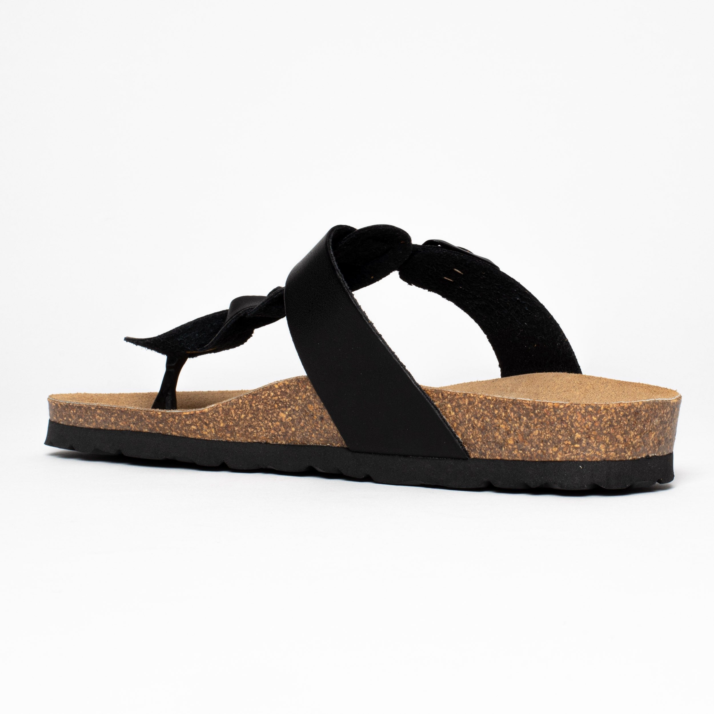 Huelva Black Toe-Thong Sandals