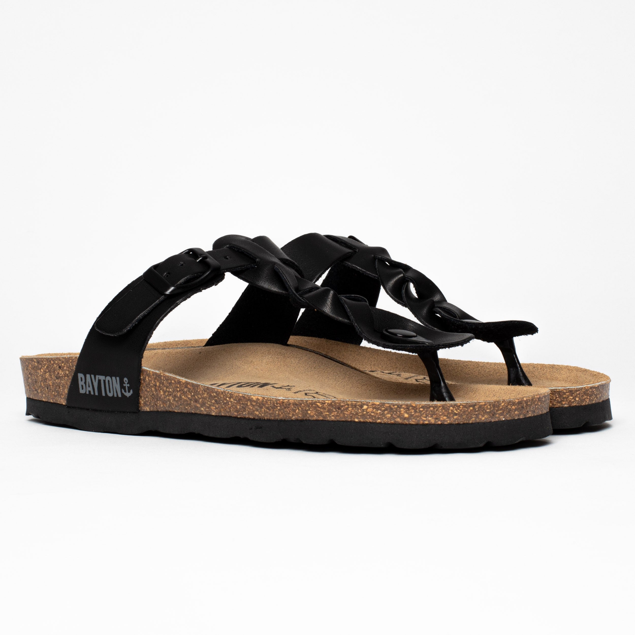 Huelva Black Toe-Thong Sandals