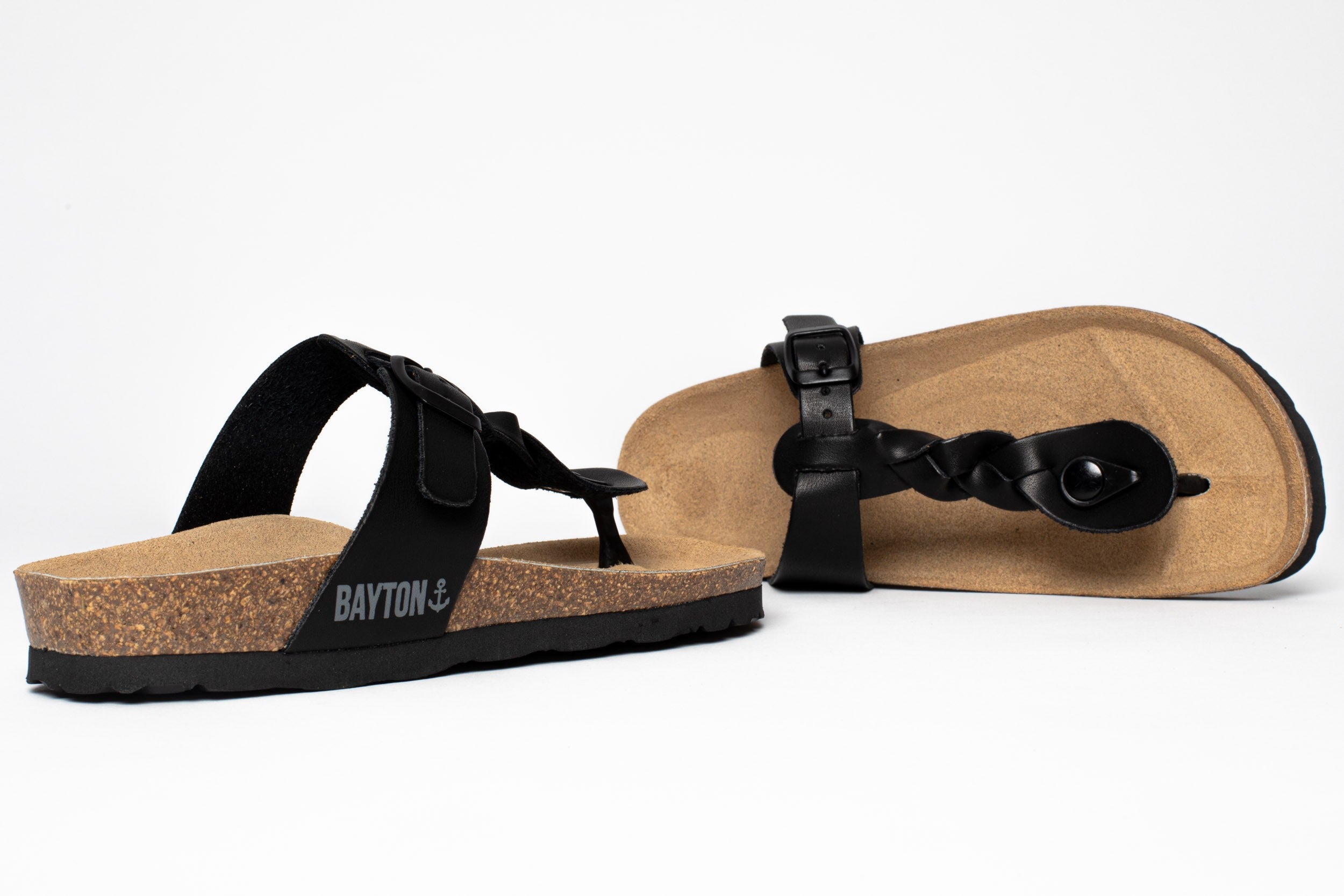 Huelva Black Toe-Thong Sandals