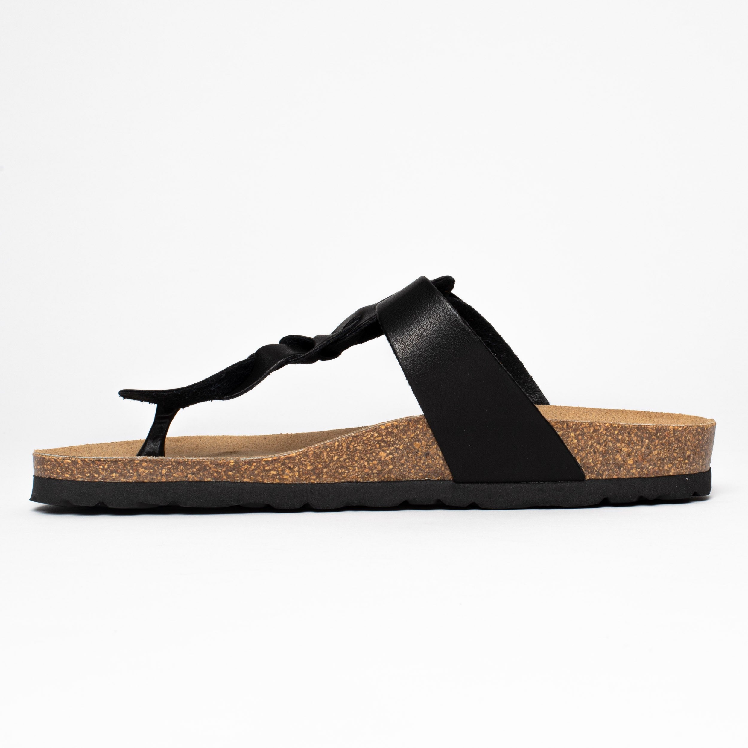 Huelva Black Toe-Thong Sandals