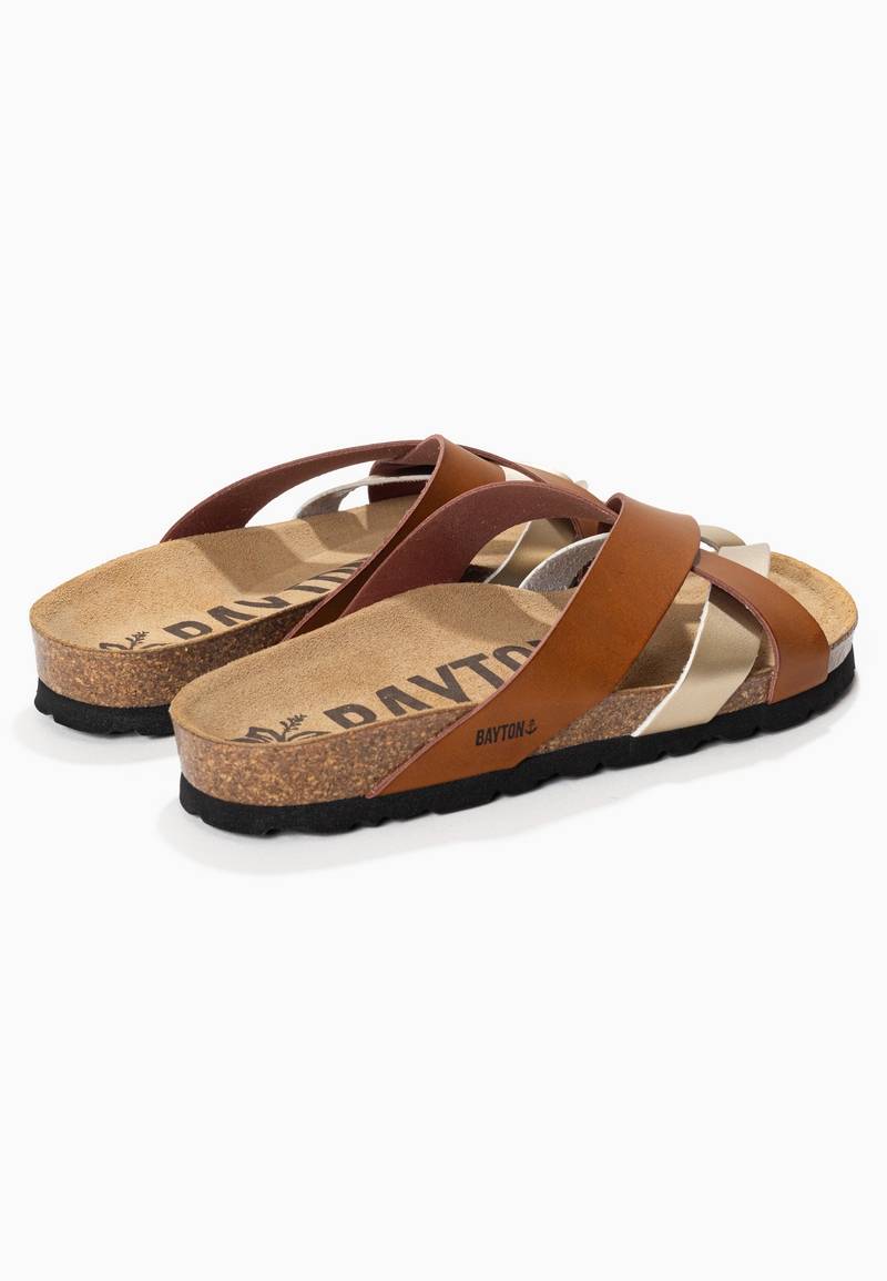 Alava Camel and Gold Toe-Thong Sandals