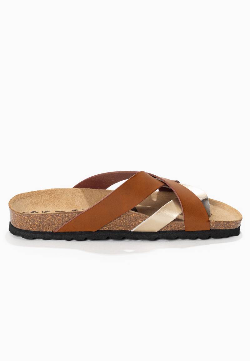 Alava Camel and Gold Toe-Thong Sandals