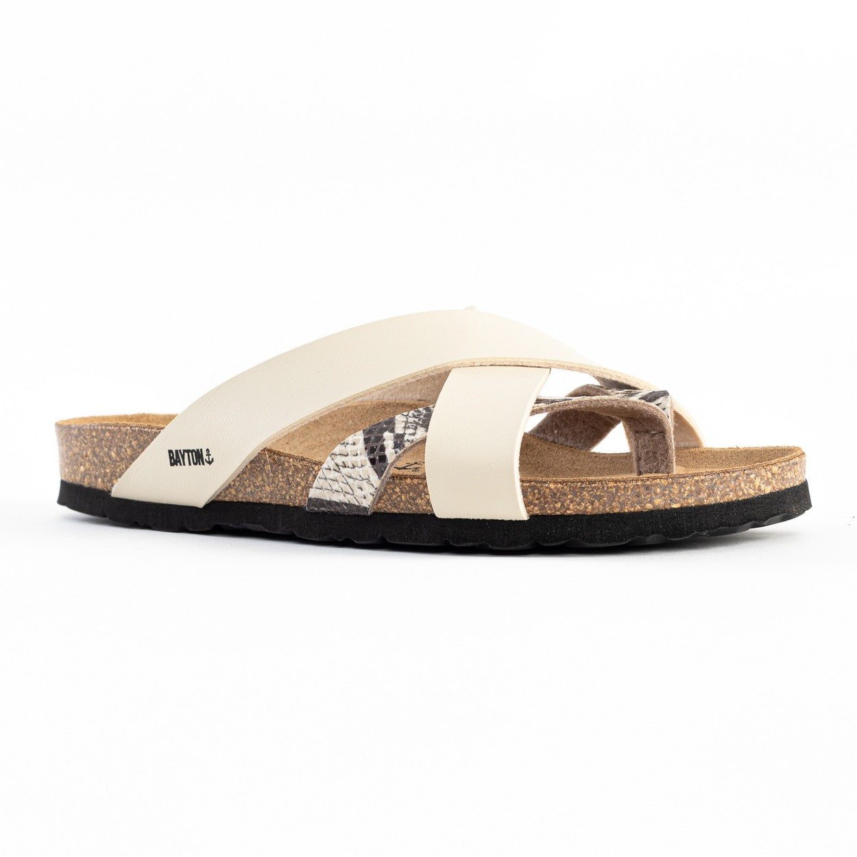 Alava Beige and Python Multi-Strap Toe-Thong Sandals