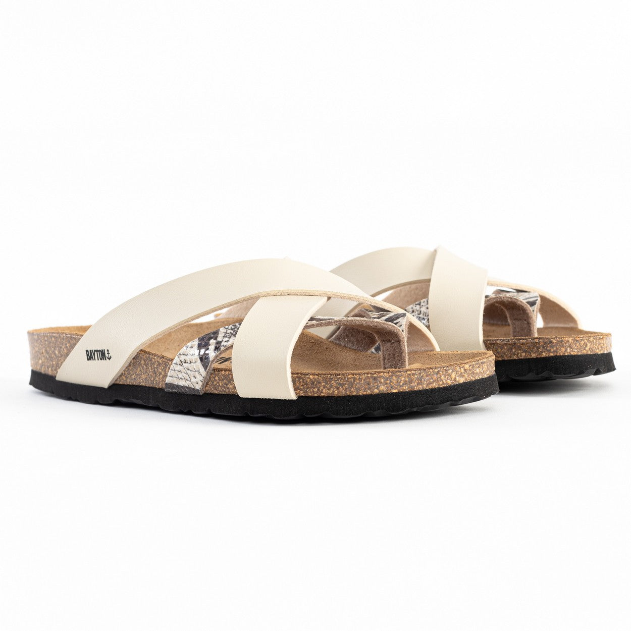 Alava Beige and Python Multi-Strap Toe-Thong Sandals