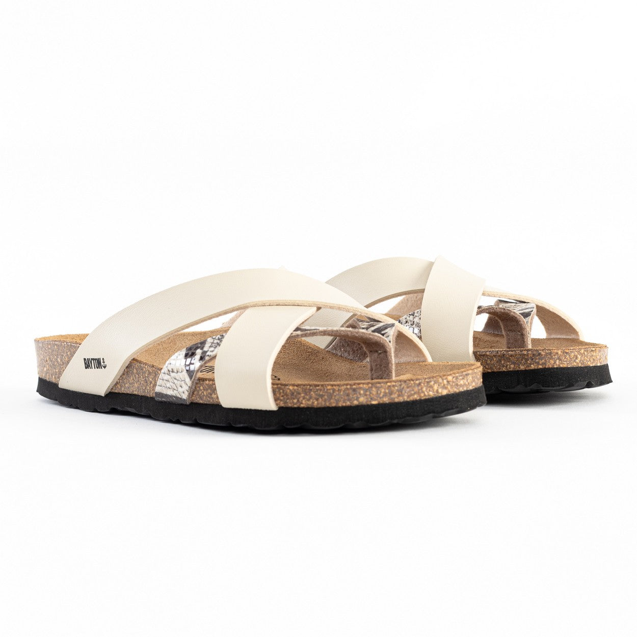 Alava Beige and Python Multi-Strap Toe-Thong Sandals