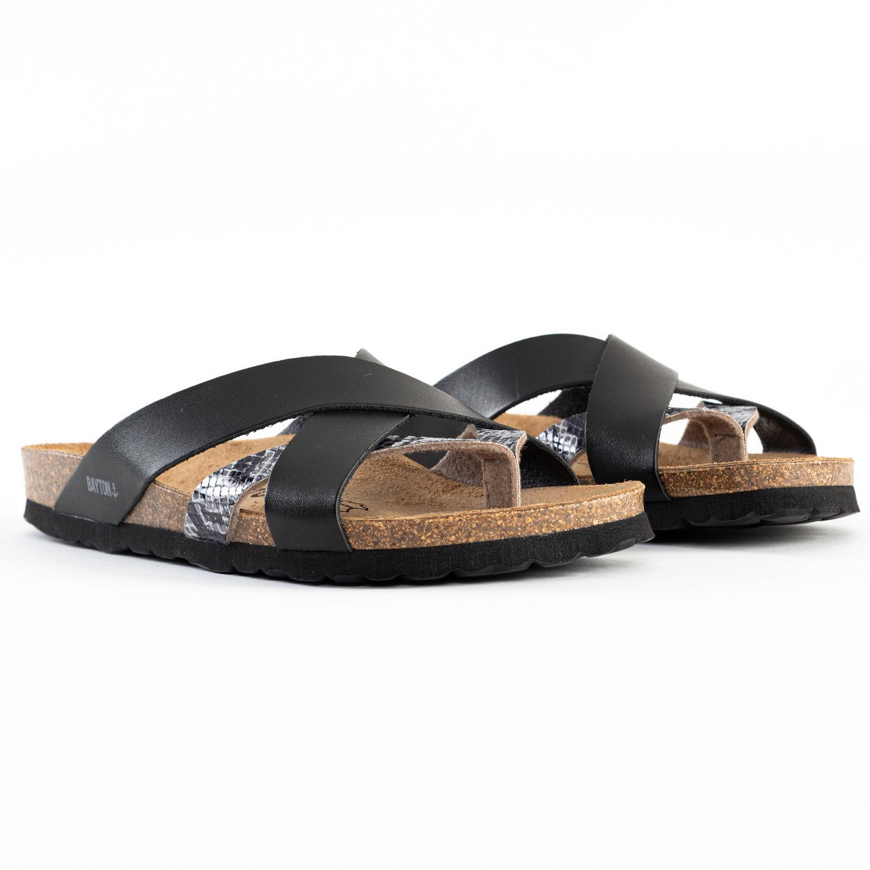 Alava Black and Grey Python Multi-Strap Toe-Thong Sandals