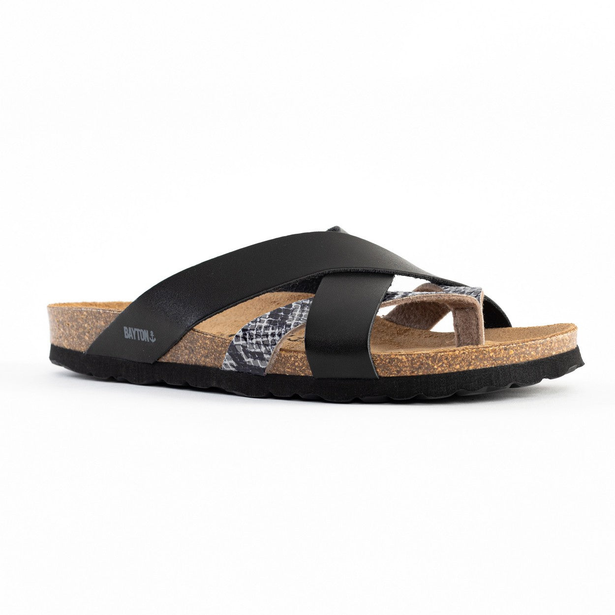 Alava Black and Grey Python Multi-Strap Toe-Thong Sandals