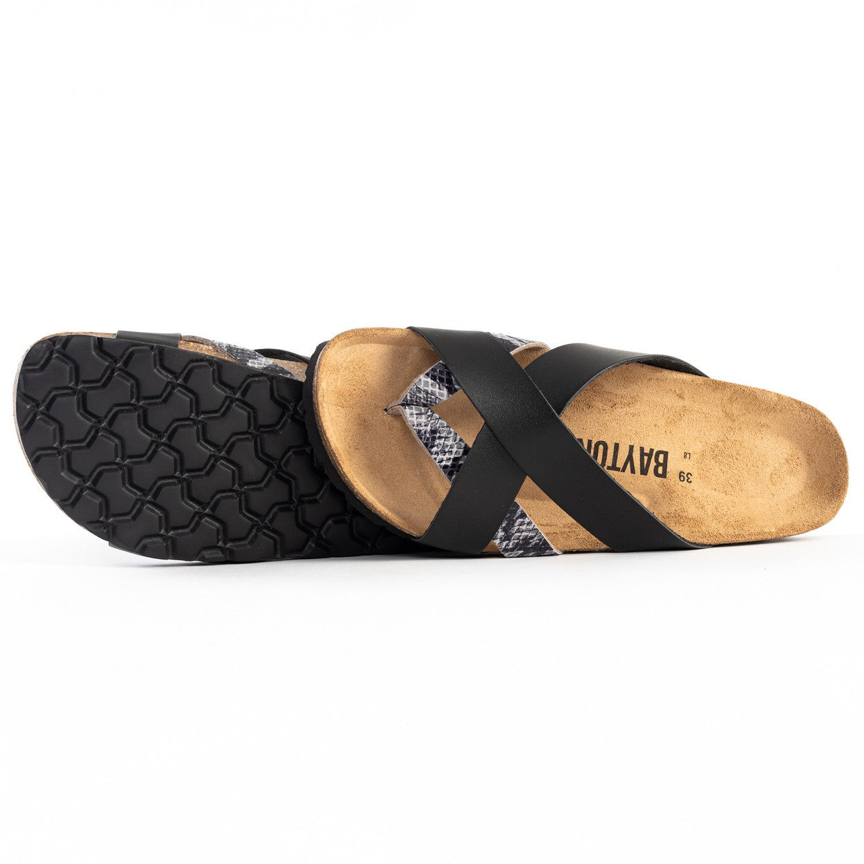 Alava Black and Grey Python Multi-Strap Toe-Thong Sandals