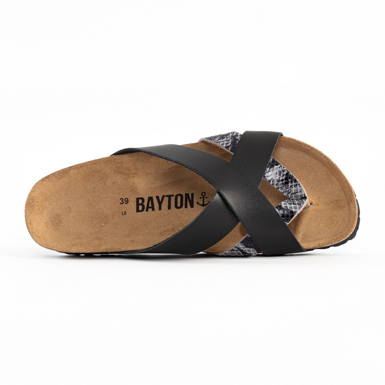 Alava Black and Grey Python Multi-Strap Toe-Thong Sandals