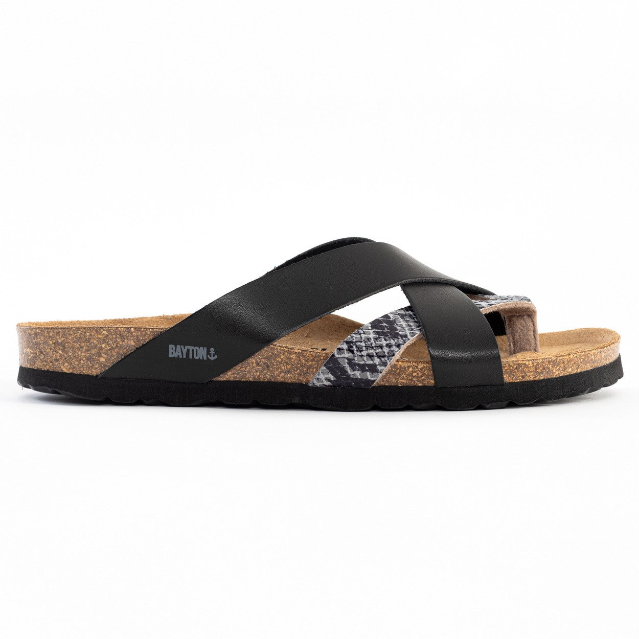 Alava Black and Grey Python Multi-Strap Toe-Thong Sandals