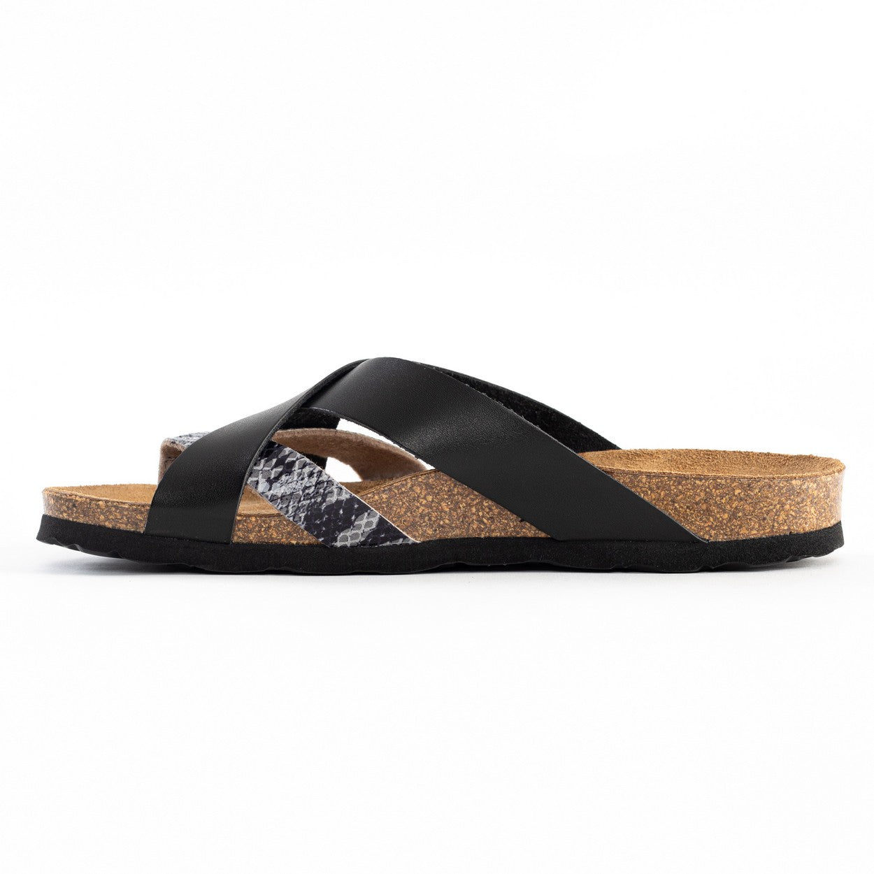 Alava Black and Grey Python Multi-Strap Toe-Thong Sandals