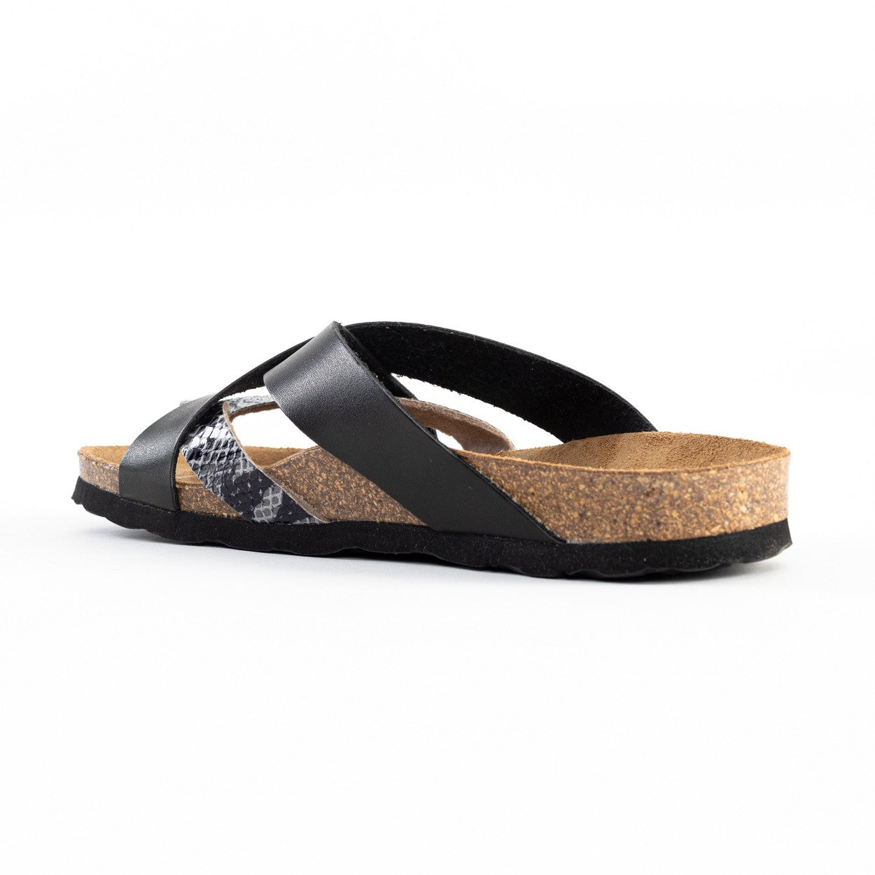 Alava Black and Grey Python Multi-Strap Toe-Thong Sandals