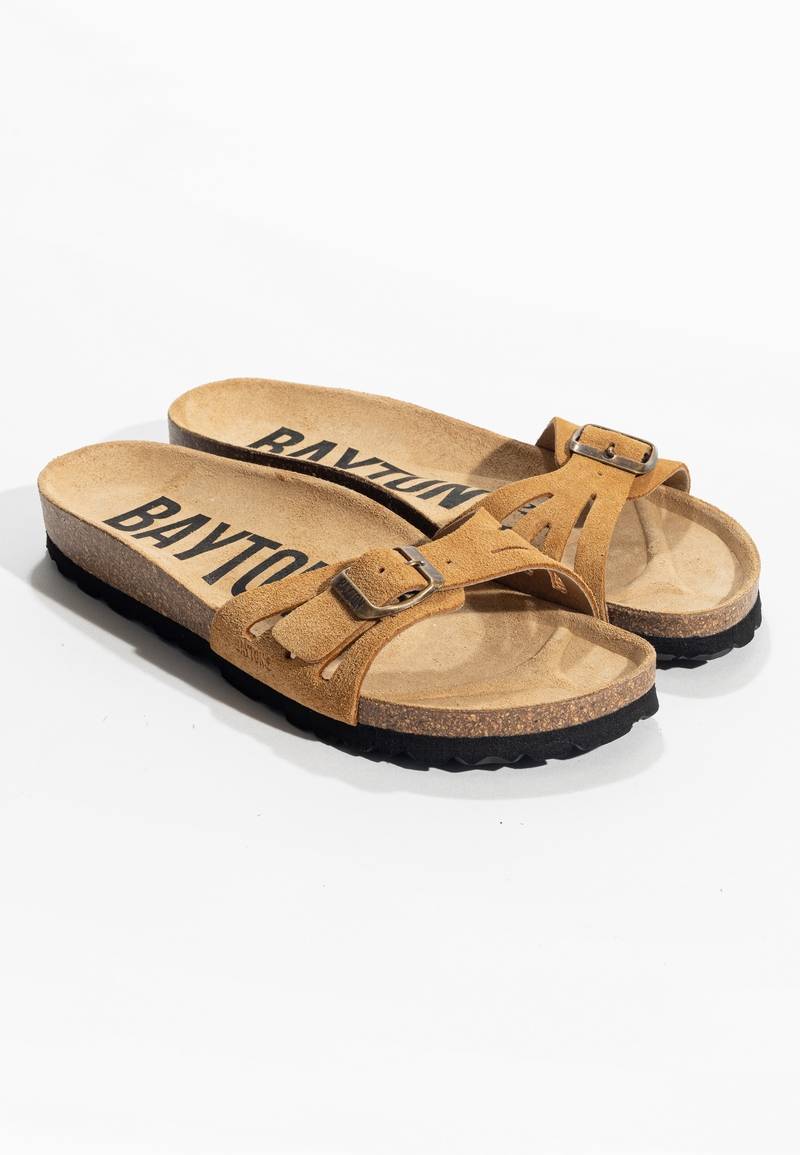 Athena Camel Suede Leather 1 Strap Sandals