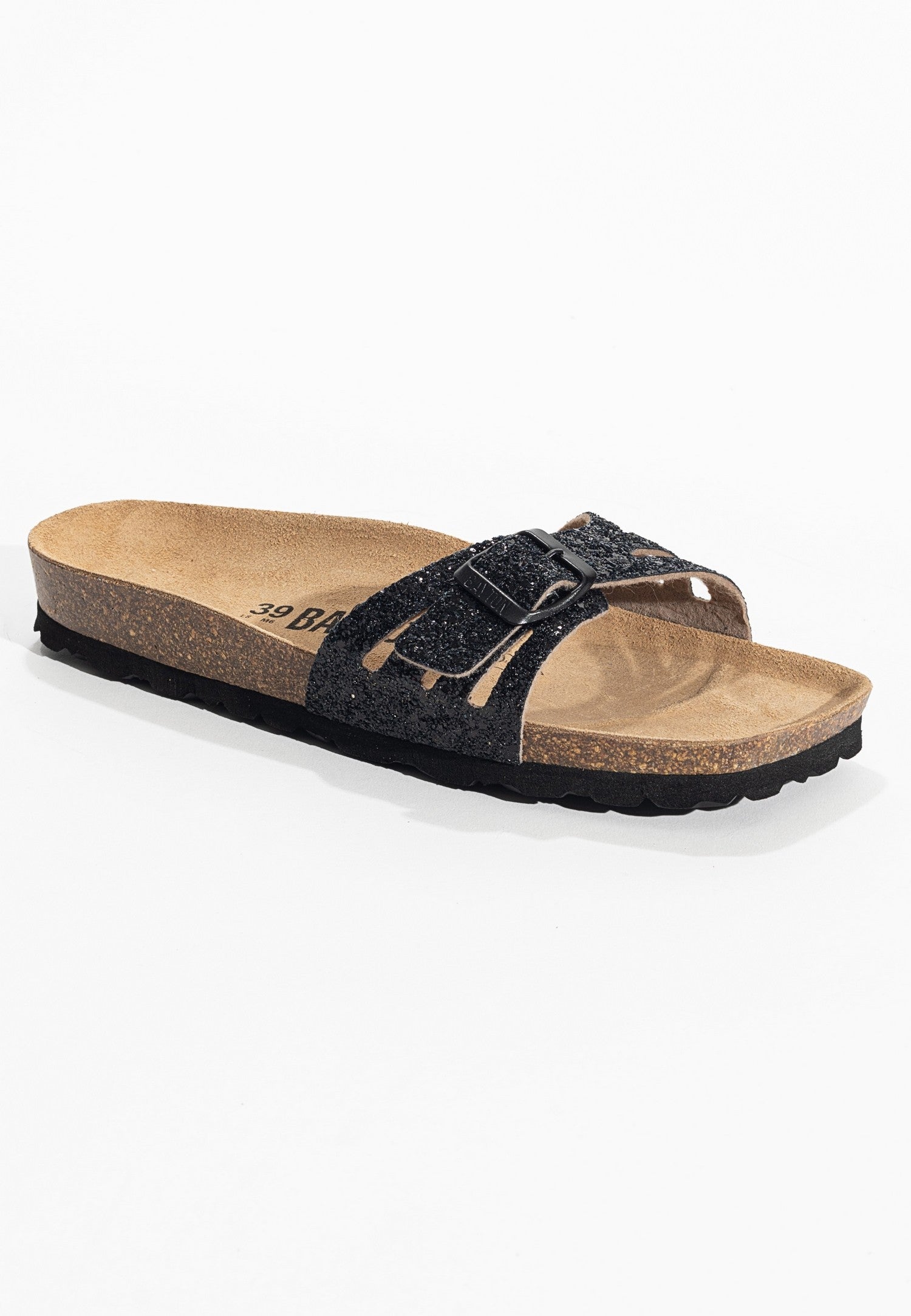 Athena Black Glitter 1 Strap Sandals