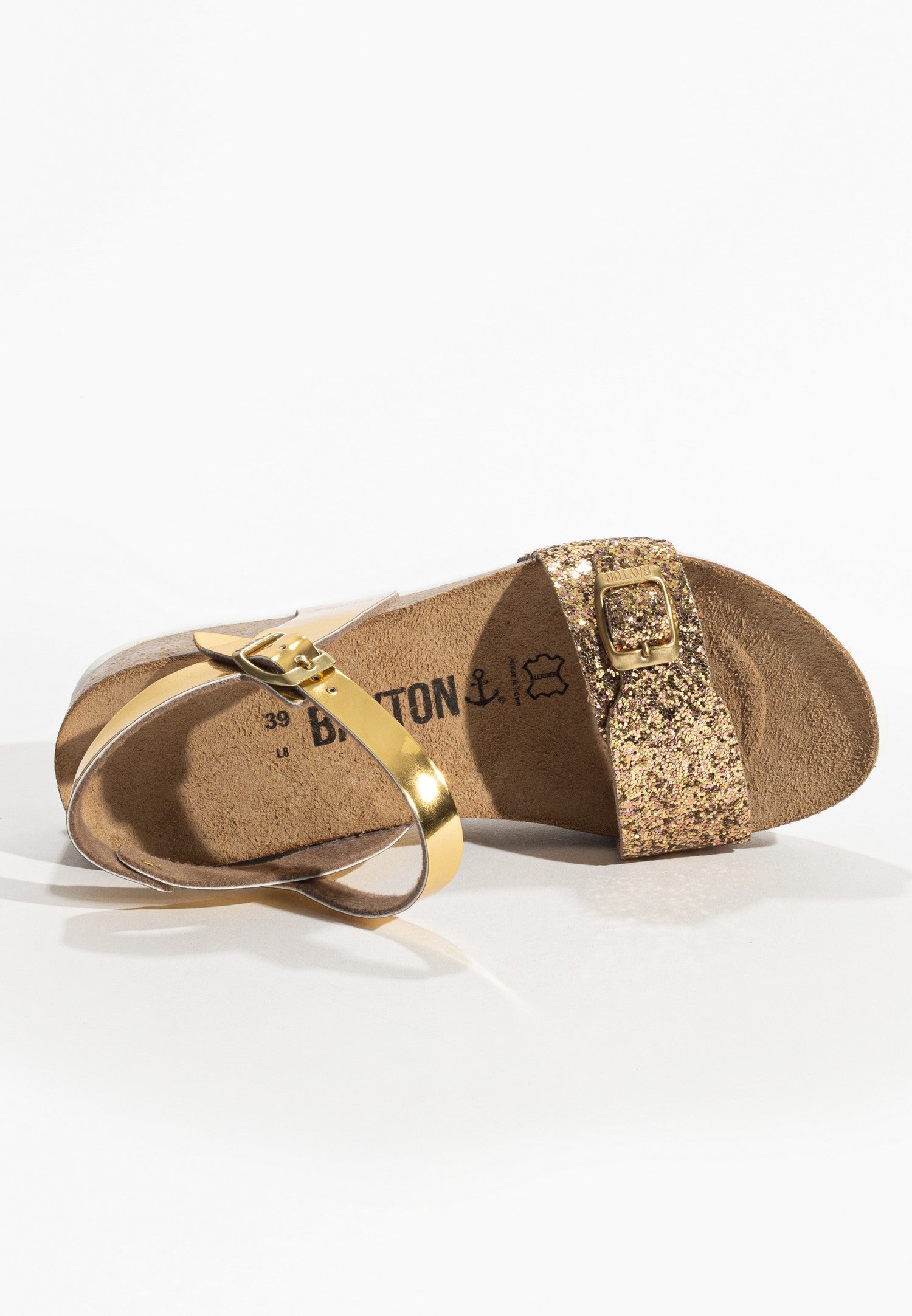 Sandalias Avon doradas y con purpurina