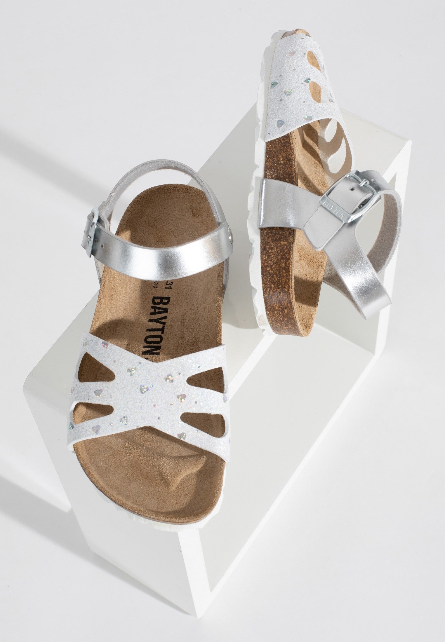 White and Silver Butterfly Multi-Strap Sandals