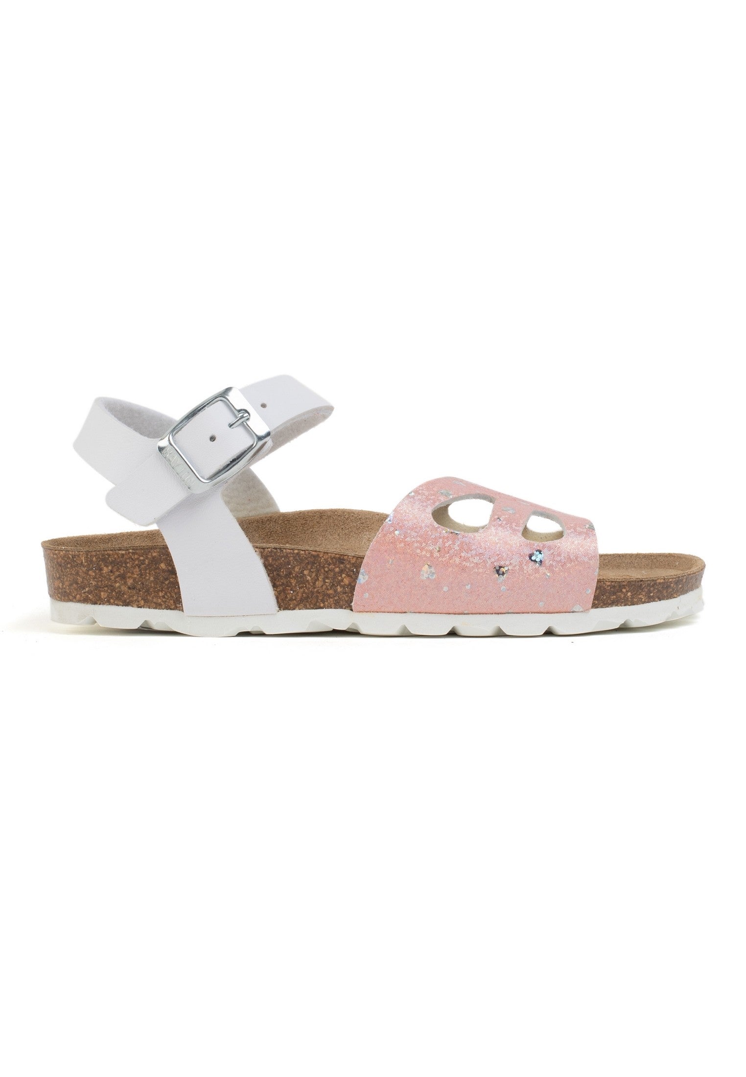 Sandalias de mariposa con múltiples tiras en rosa y blanco