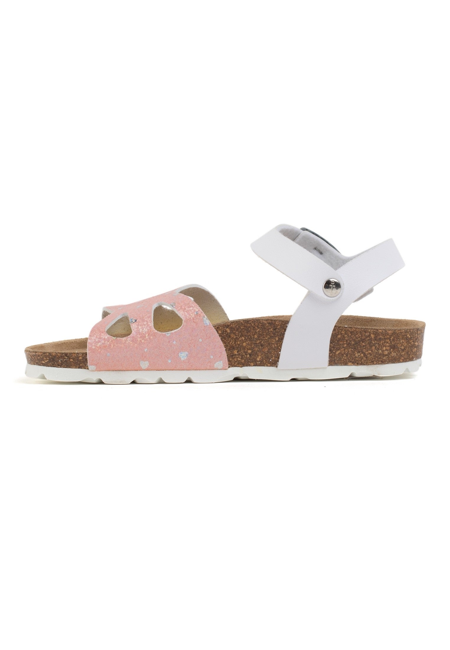 Sandalias de mariposa con múltiples tiras en rosa y blanco