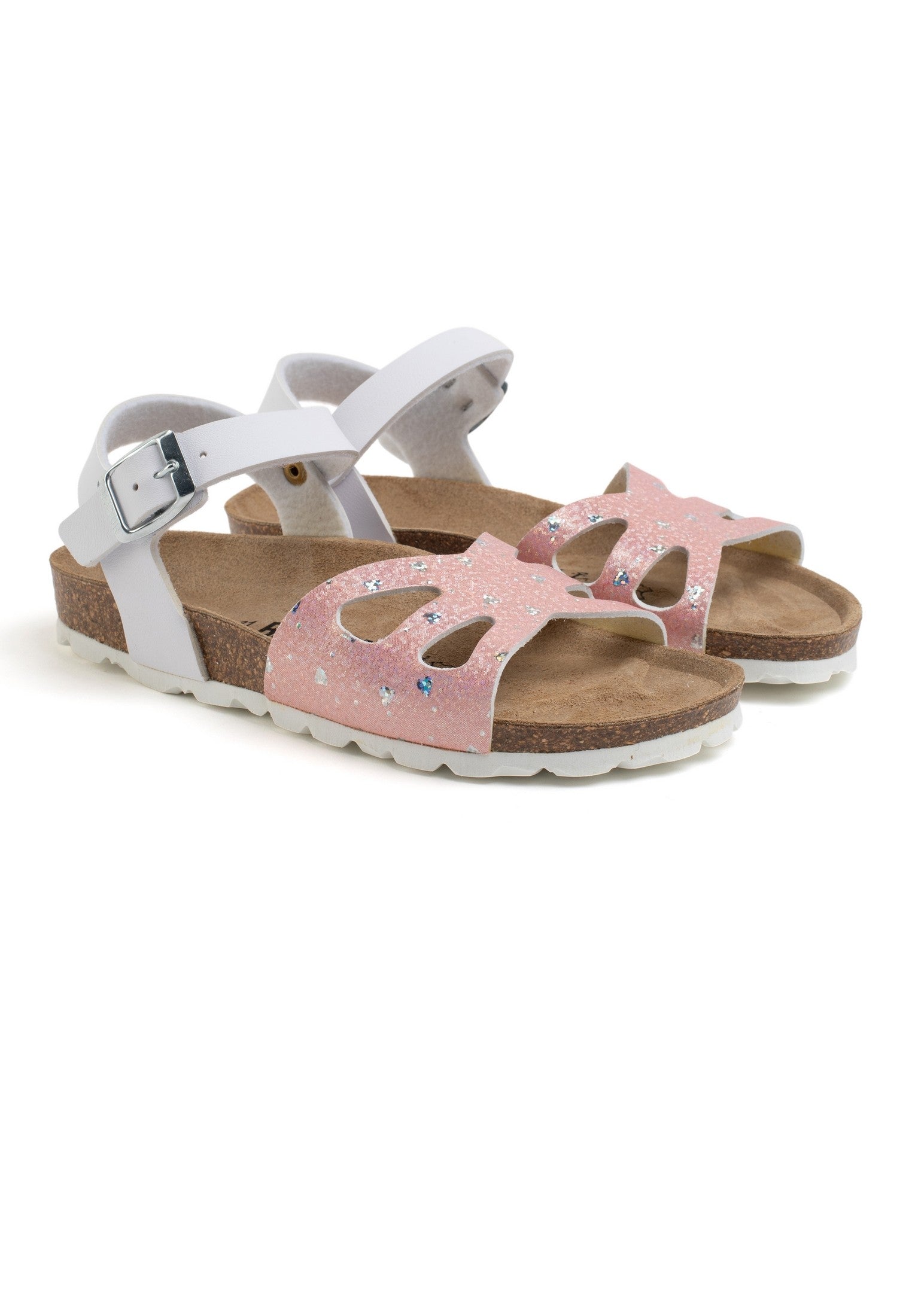 Sandalias de mariposa con múltiples tiras en rosa y blanco