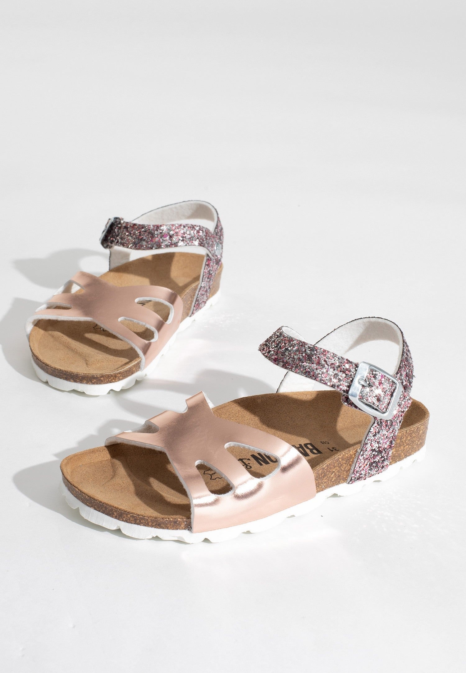 Multi-Strap Butterfly Rose Gold and Glitter Sandals