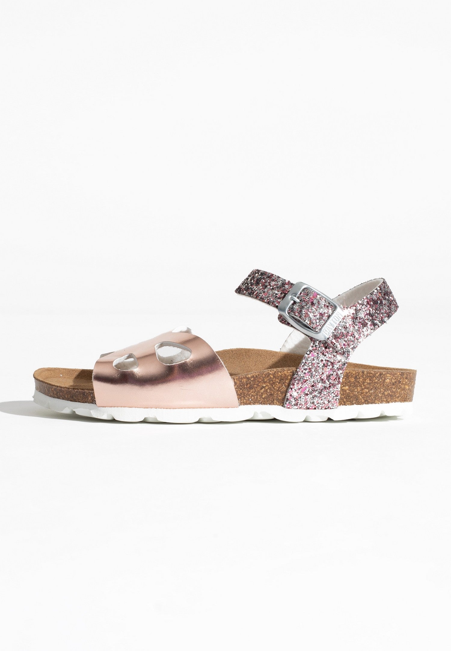 Sandalias Butterfly oro rosa y purpurina