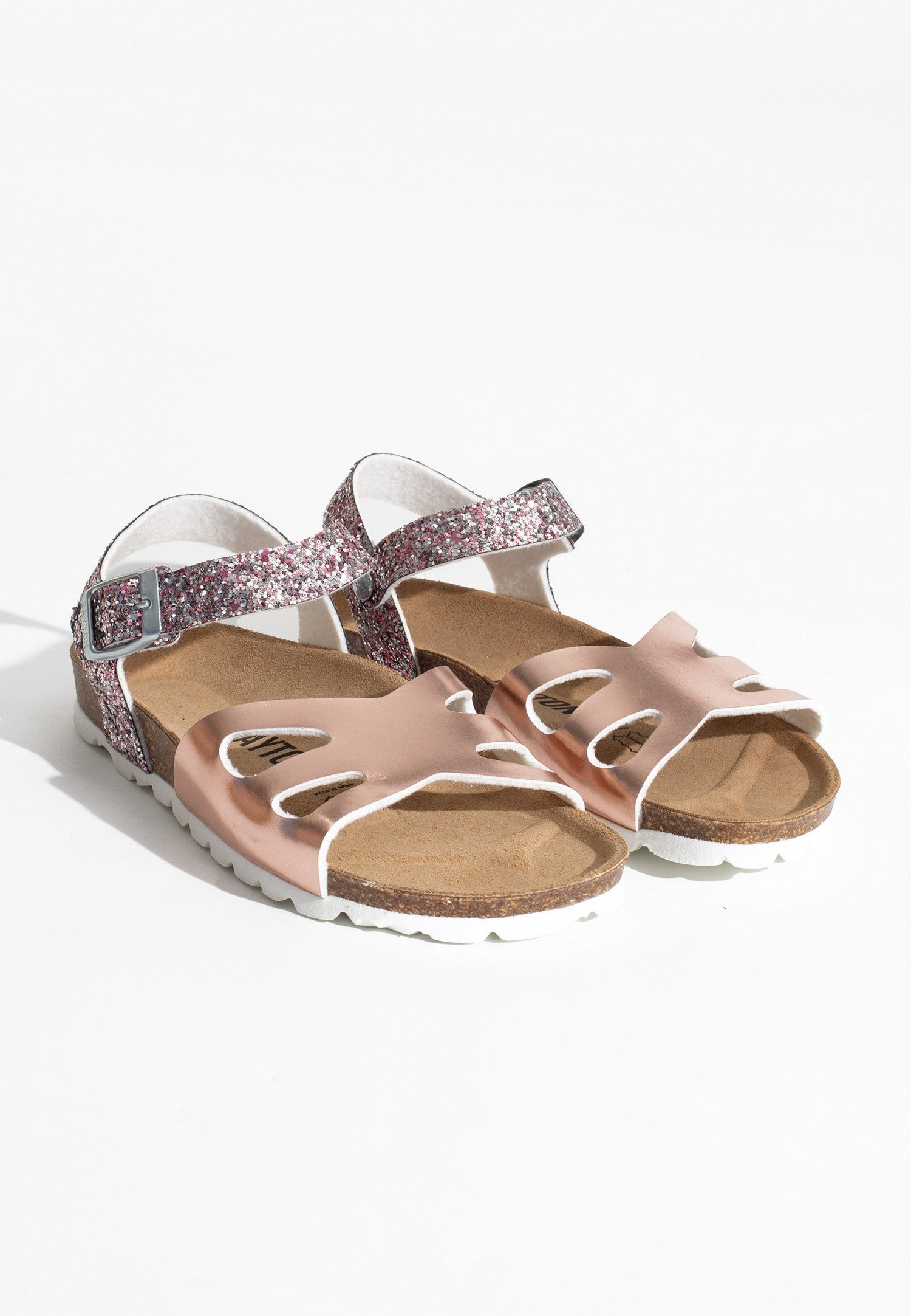 Multi-Strap Butterfly Rose Gold and Glitter Sandals