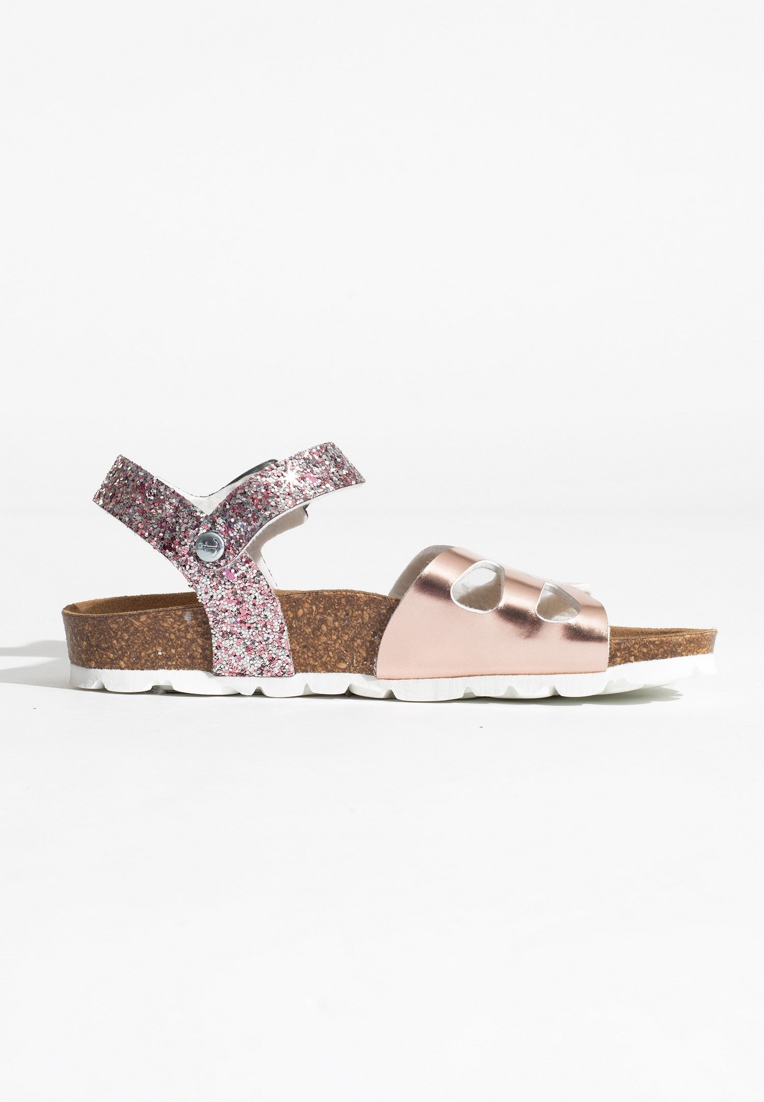 Sandalias Butterfly oro rosa y purpurina