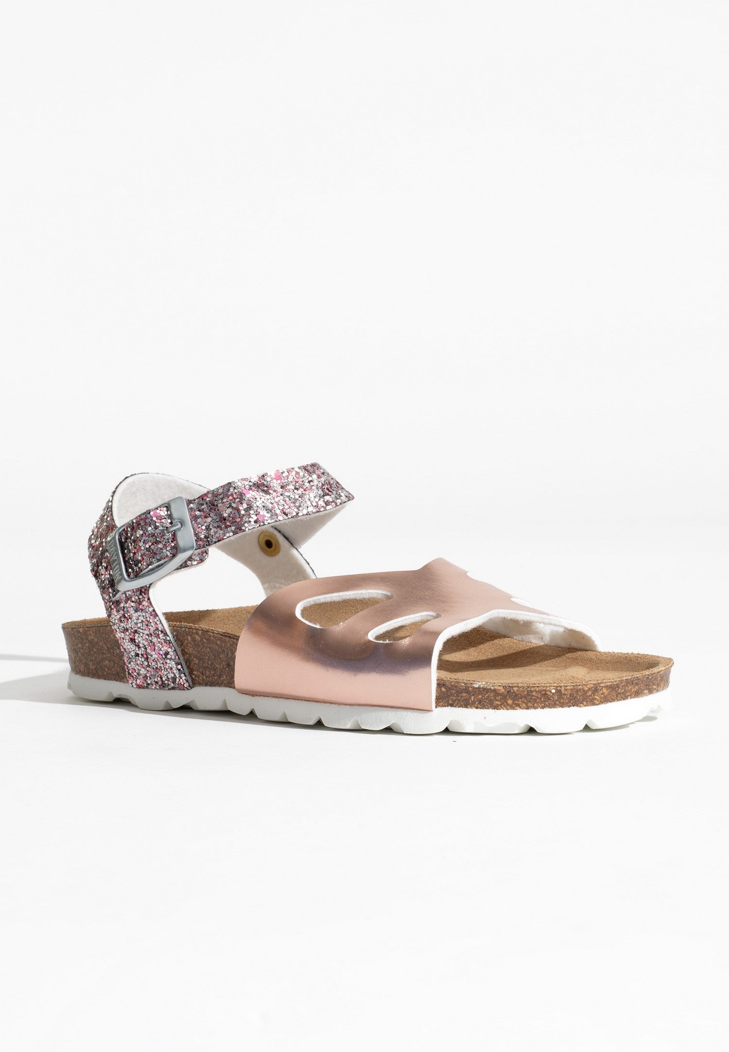 Sandalias Butterfly oro rosa y purpurina