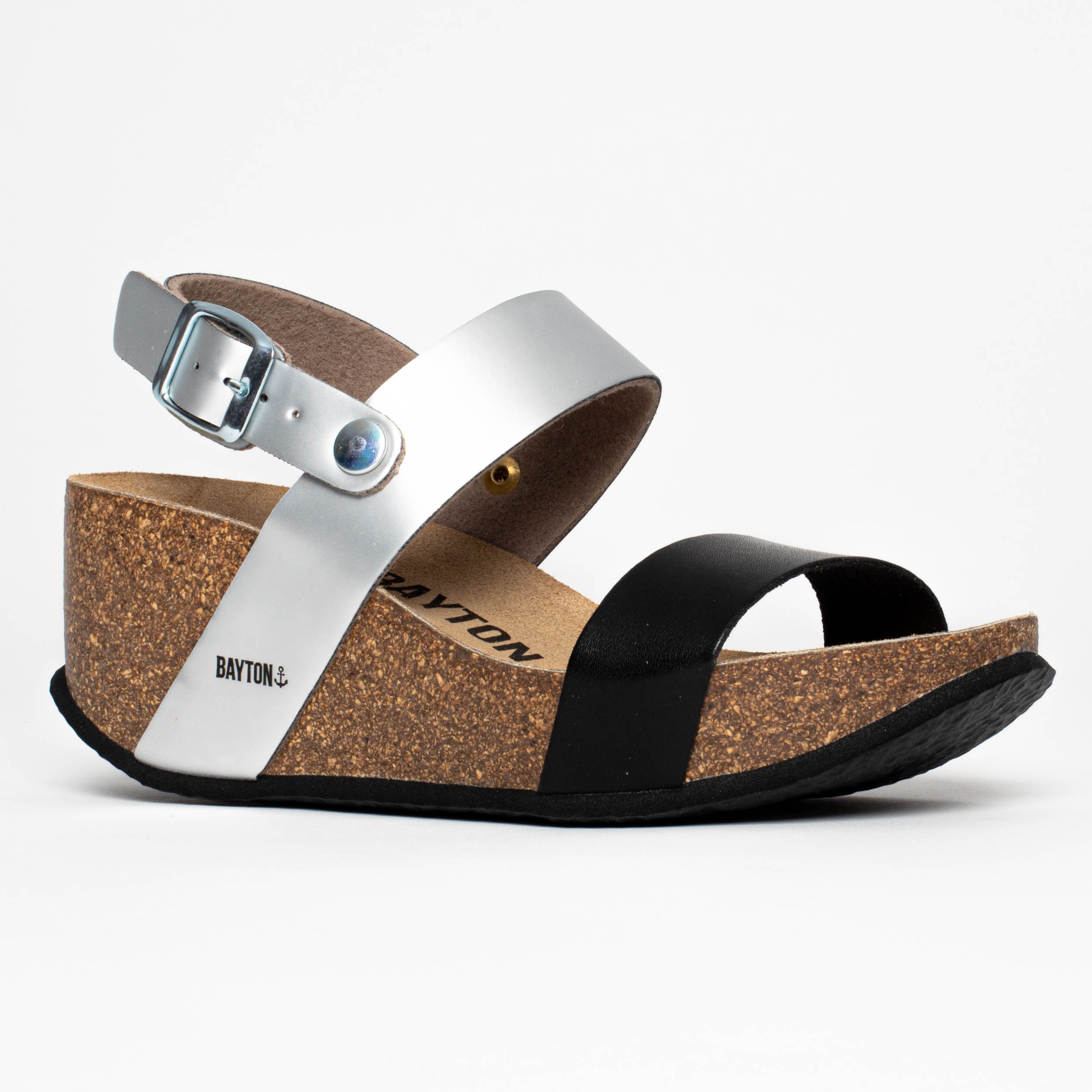 Selene Black and Silver Wedge and Semi-Wedge Sandals