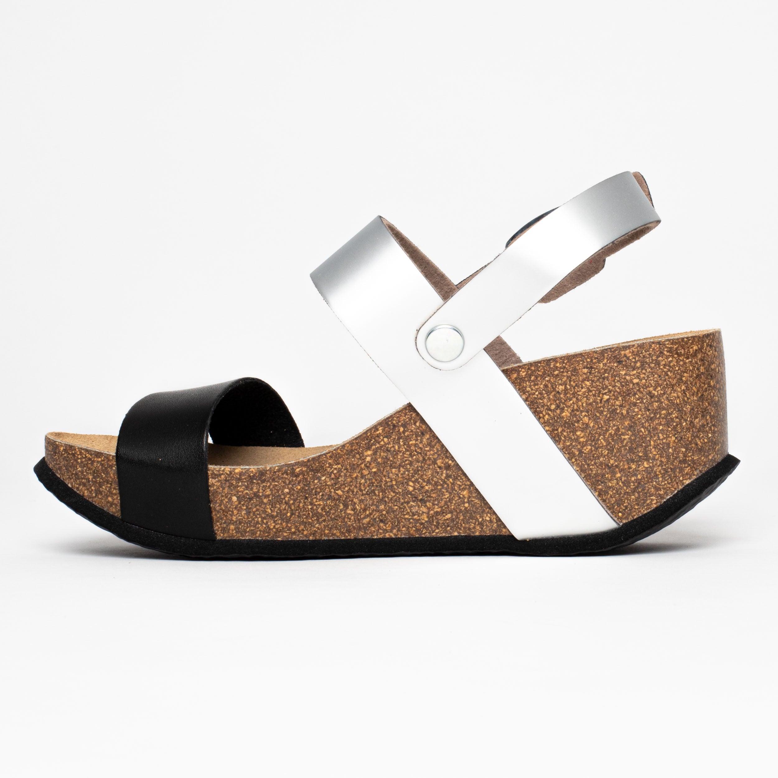 Selene Black and Silver Wedge and Semi-Wedge Sandals