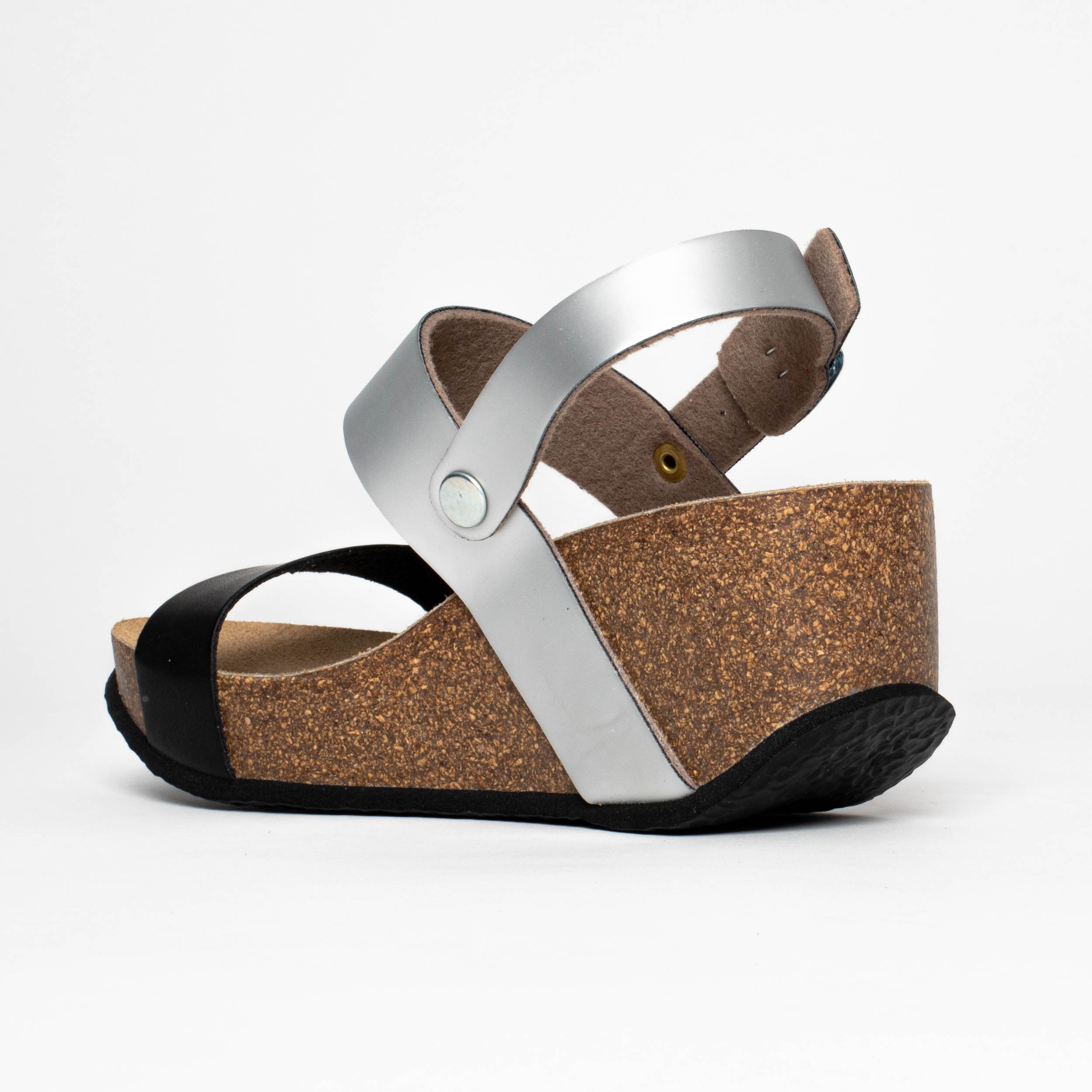 Selene Black and Silver Wedge and Semi-Wedge Sandals