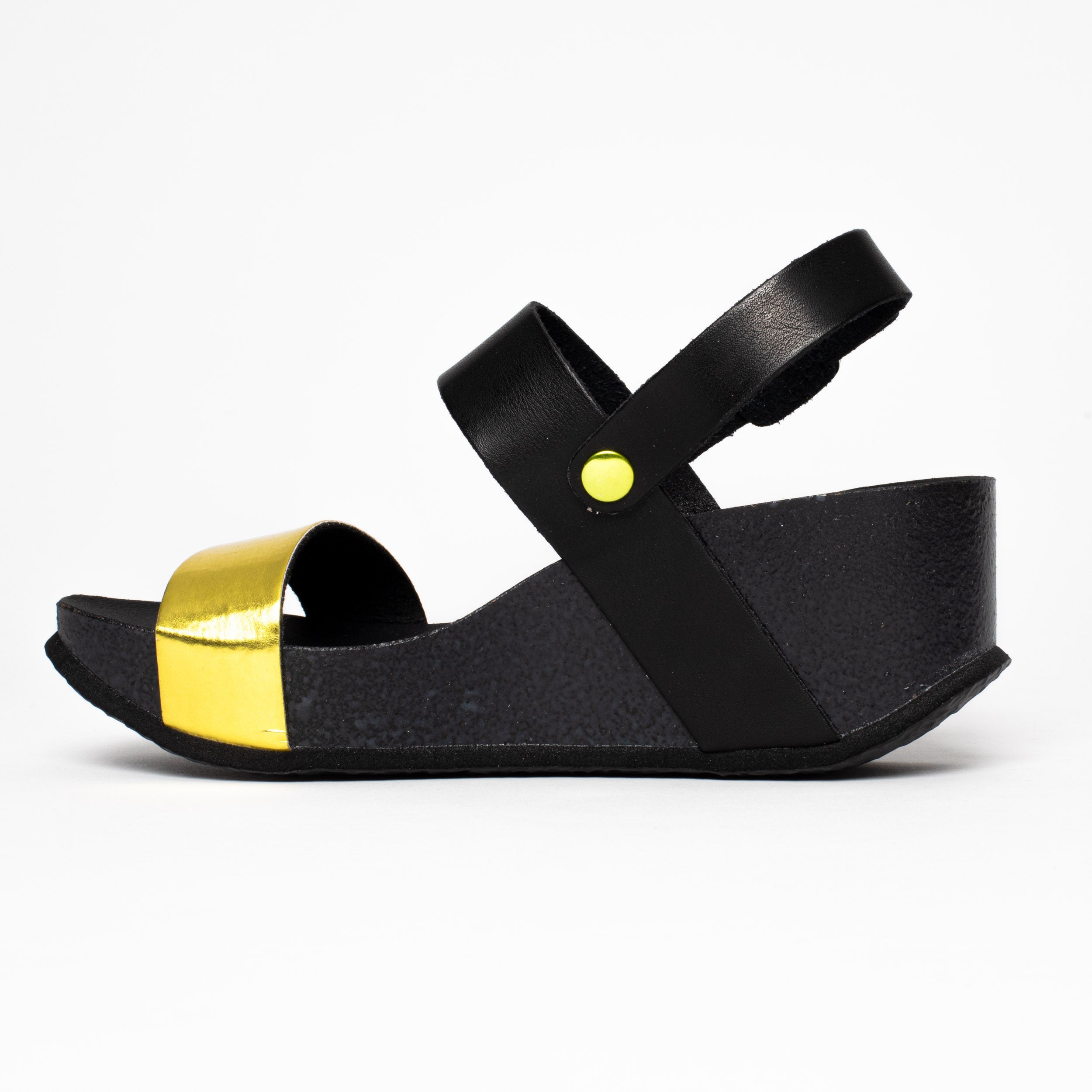 Yellow and Black Selene Wedge and Semi-Wedge Sandals