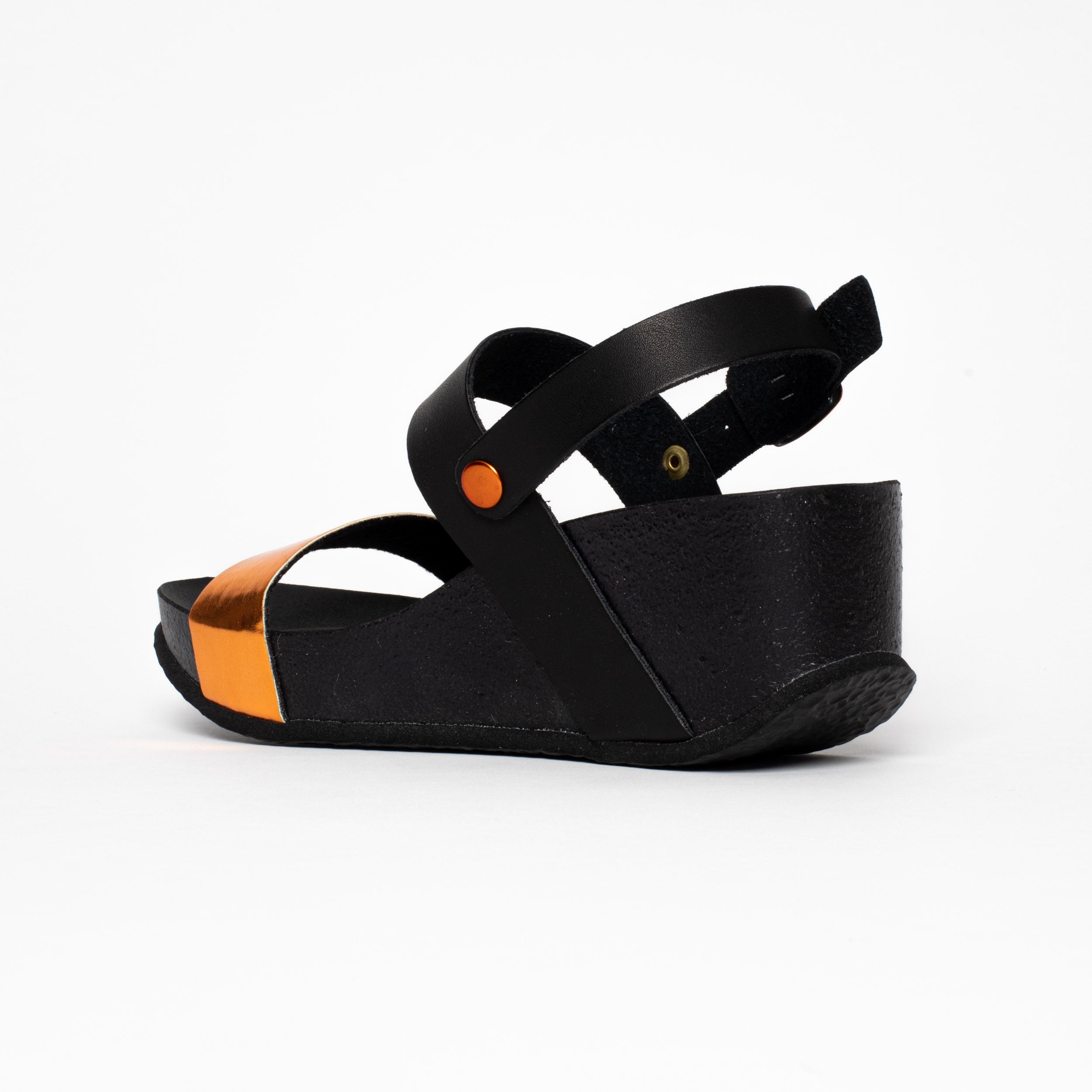 Selene Orange and Black Wedge and Semi-Wedge Sandals