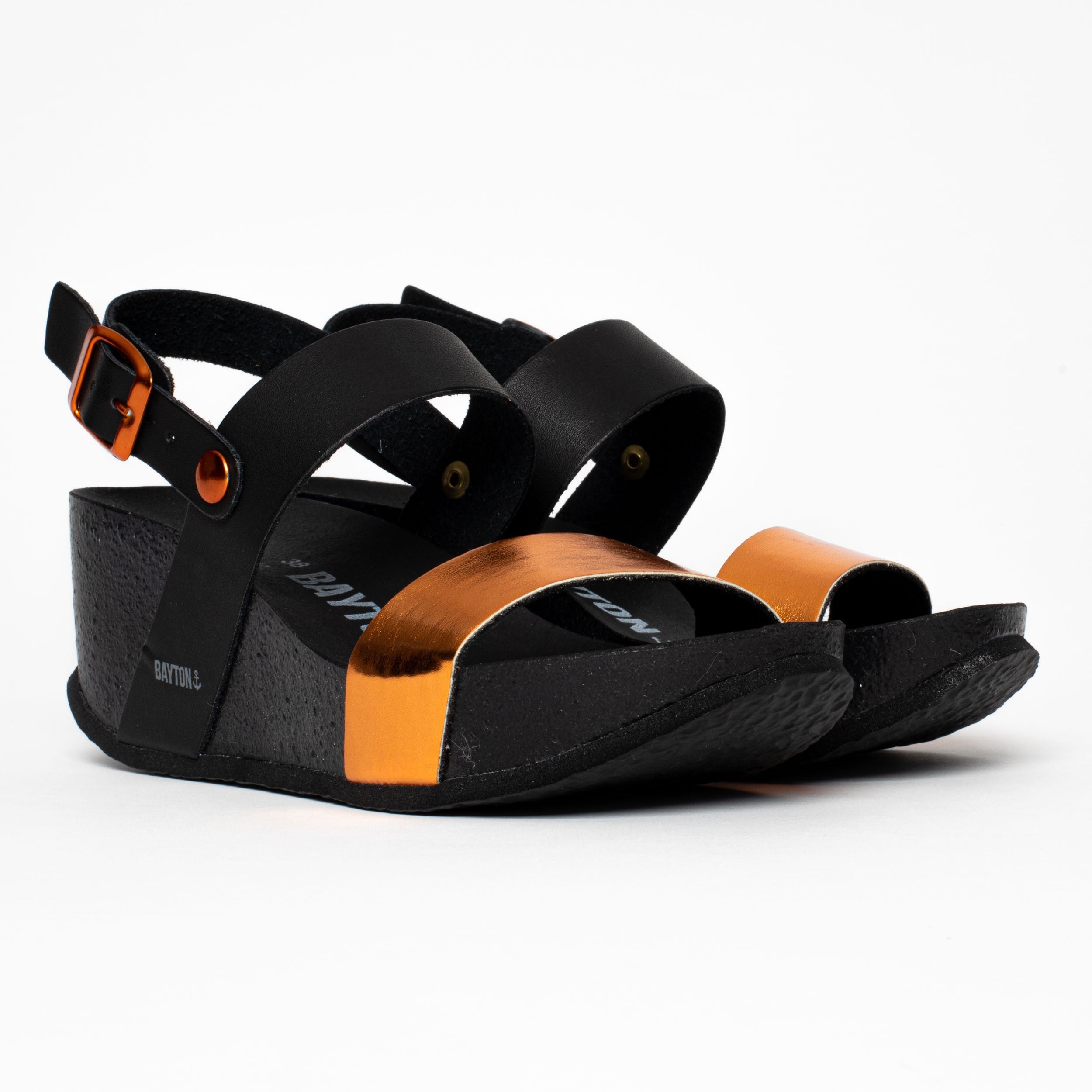 Selene Orange and Black Wedge and Semi-Wedge Sandals